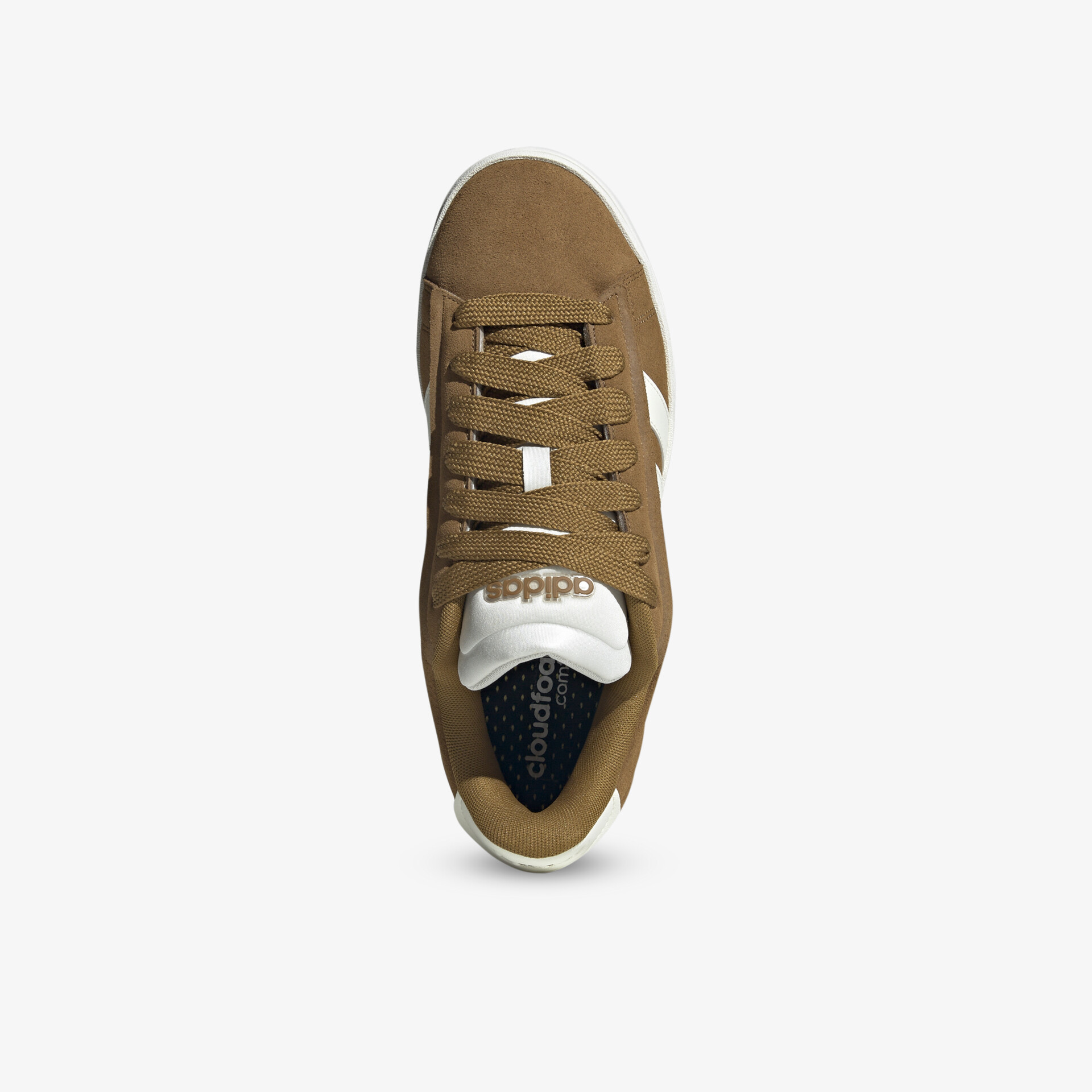 Brauner Sneaker von oben mit atmungsaktivem Innenfutter, stabiler Schnürung und sportlichem Design