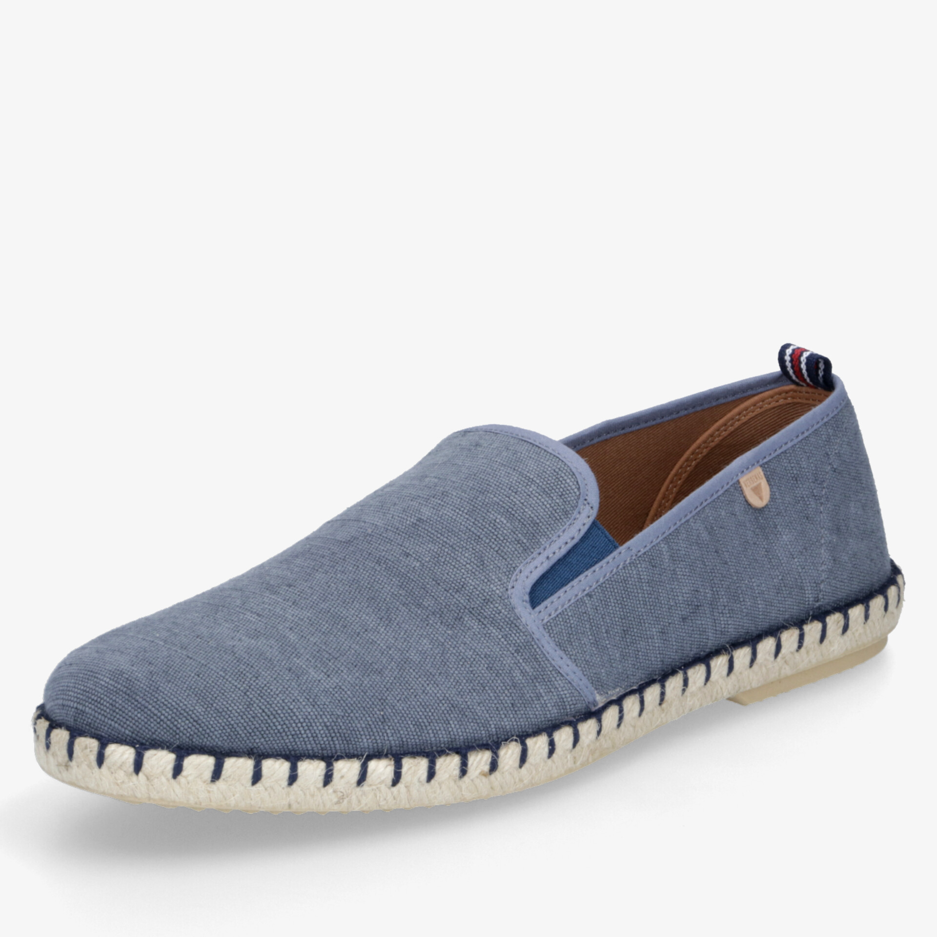 Leichter blauer Espadrille Slipper mit elastischem Einstieg und bequemer Passform, rutschfeste Sohle sichtbar