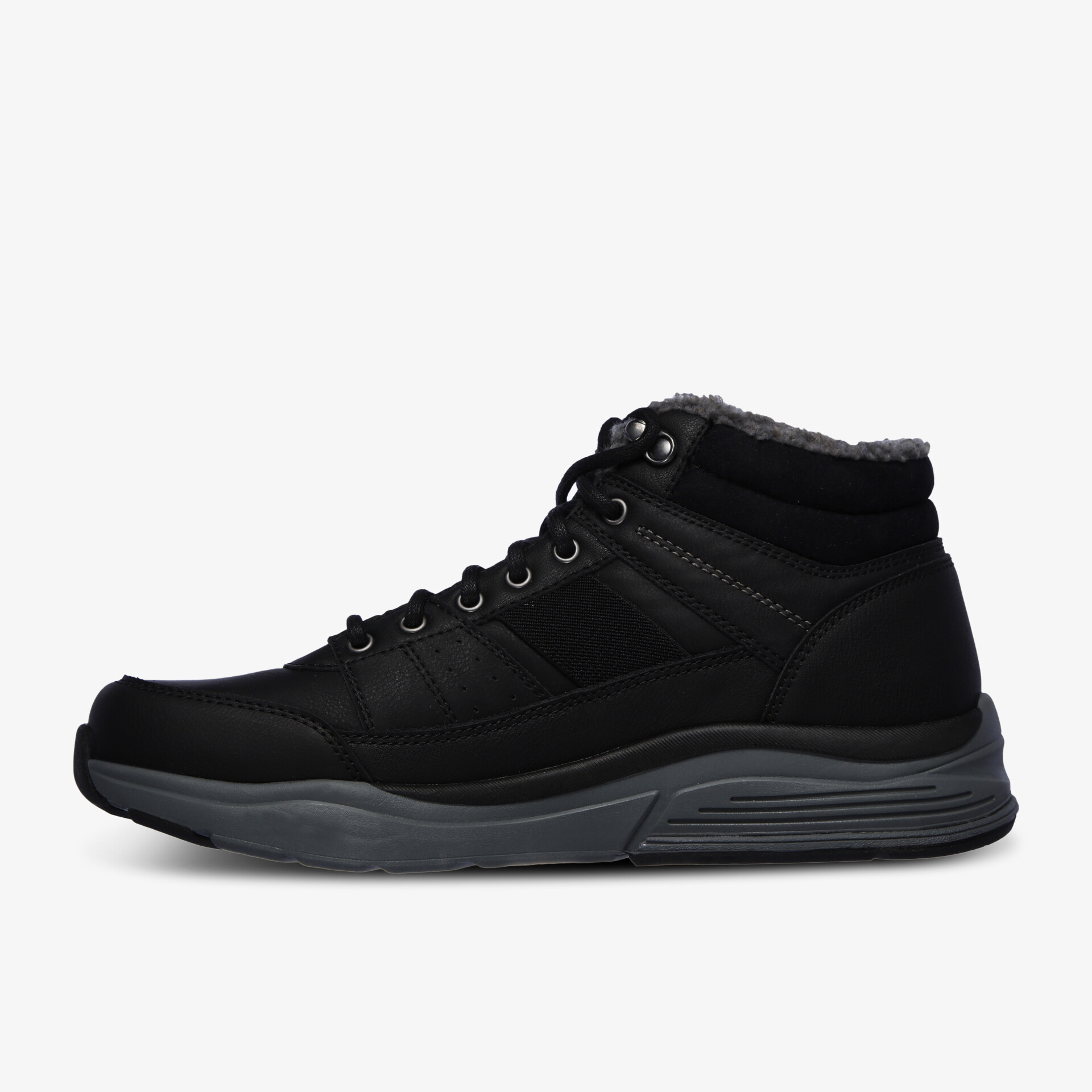 Moderner schwarzer Schuh mit robustem Design und rutschfester Sohle für vielseitige Einsätze und maximalen Komfort.