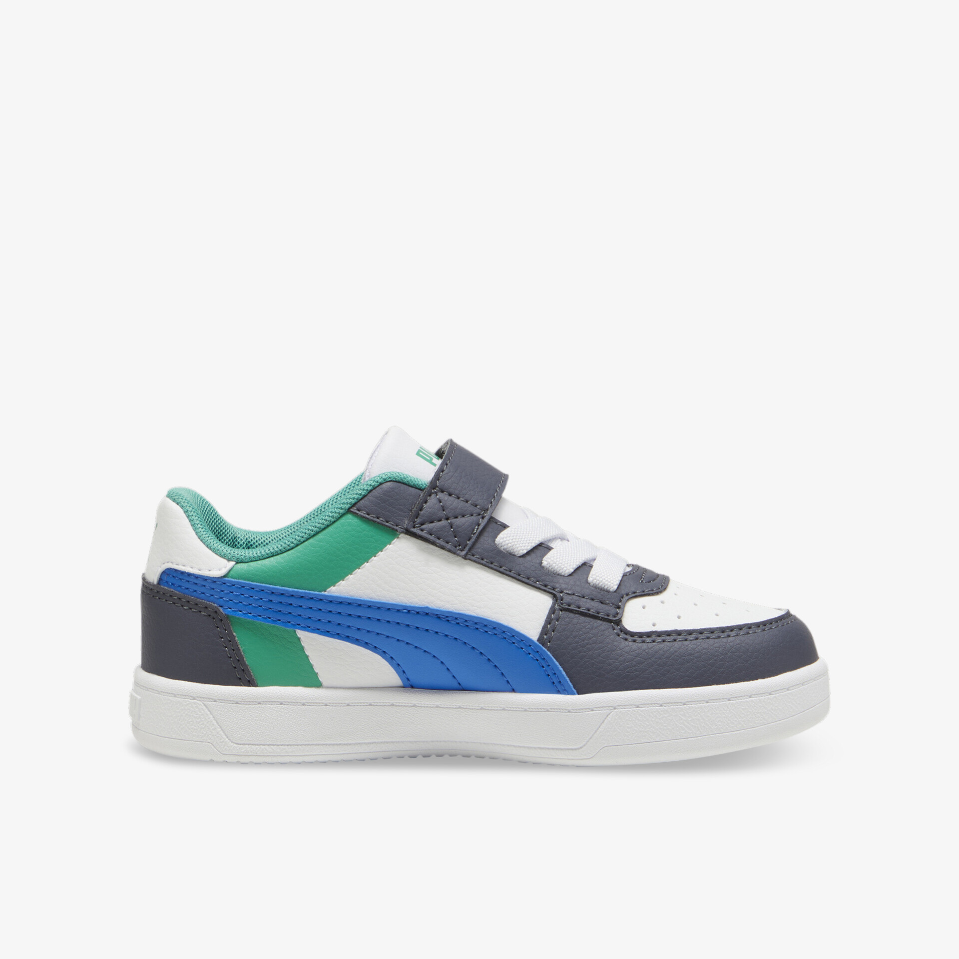 Moderner Sportschuh in Blau und Grün mit komfortabler Passform und stabiler rutschfester Sohle, seitliche Ansicht