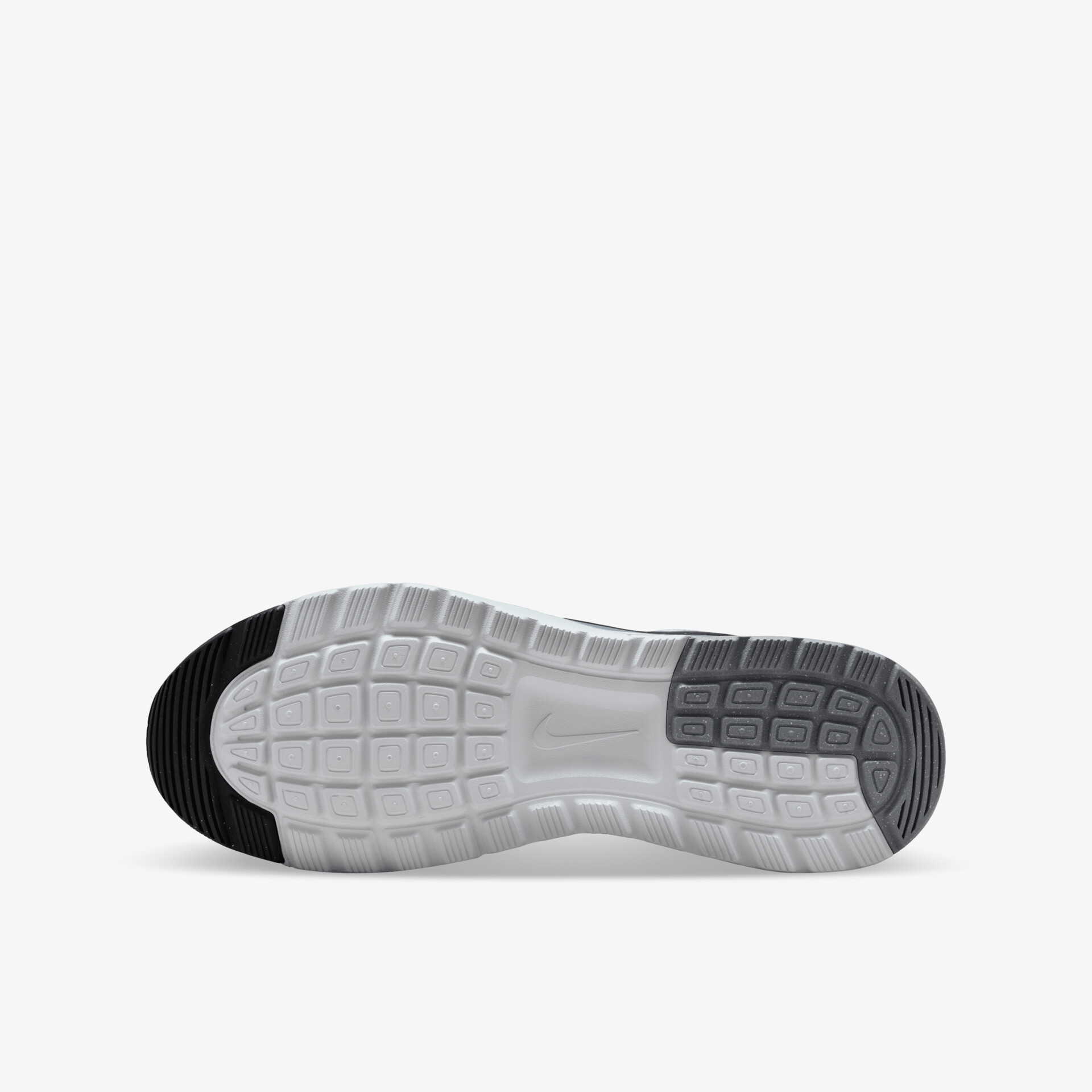 Weiße Schuhsohle mit grauen und schwarzen Profilflächen, rutschfest und flexibel für optimalen Komfort