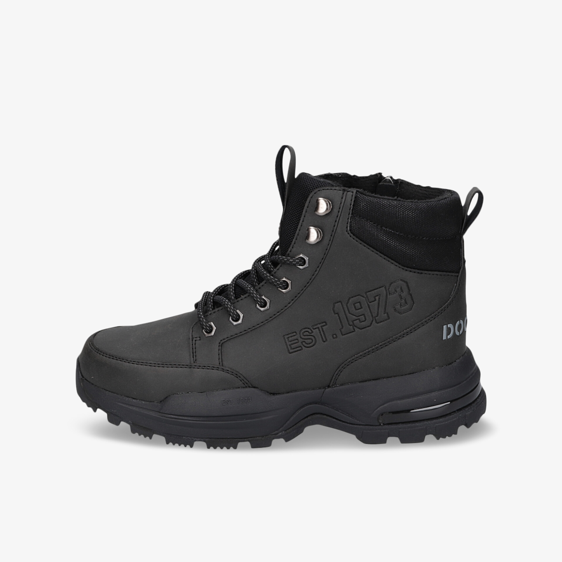 Robuster schwarzer Outdoor-Stiefel mit rutschfester Sohle und komfortabler Polsterung für sicheren Halt