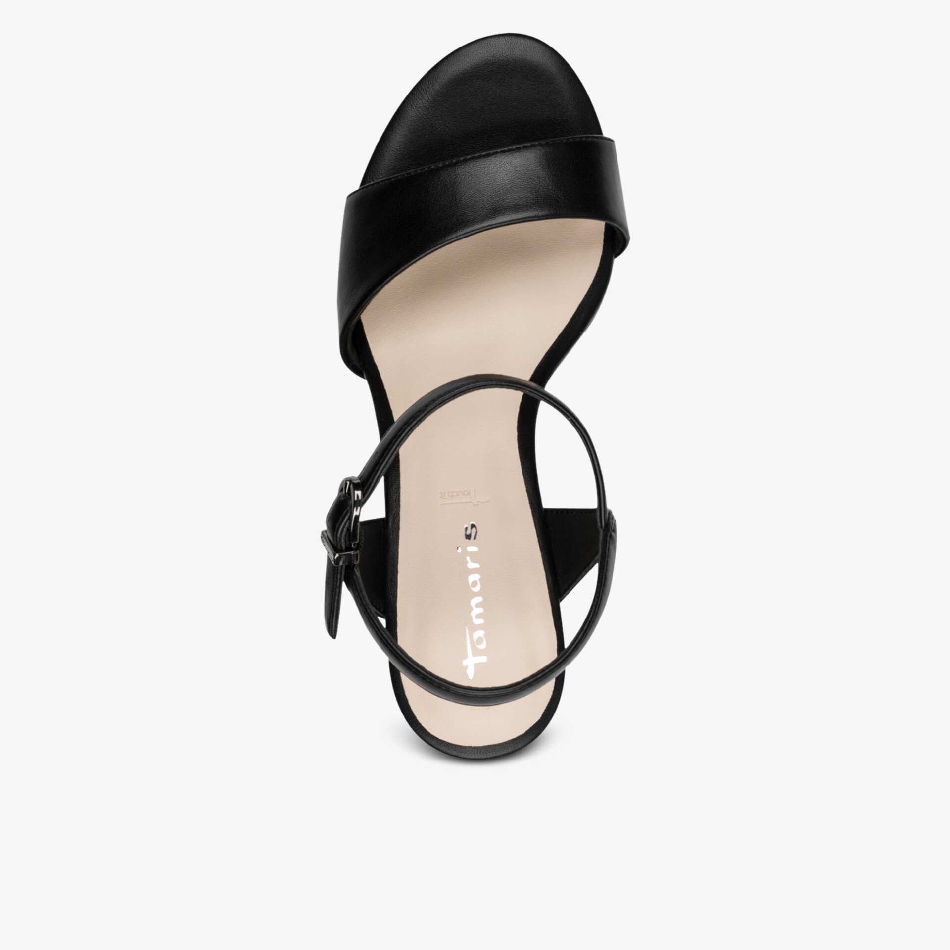 Schwarze Sandale mit verstellbarem Riemen und offenem Zehenbereich für eleganten und bequemen Tragekomfort