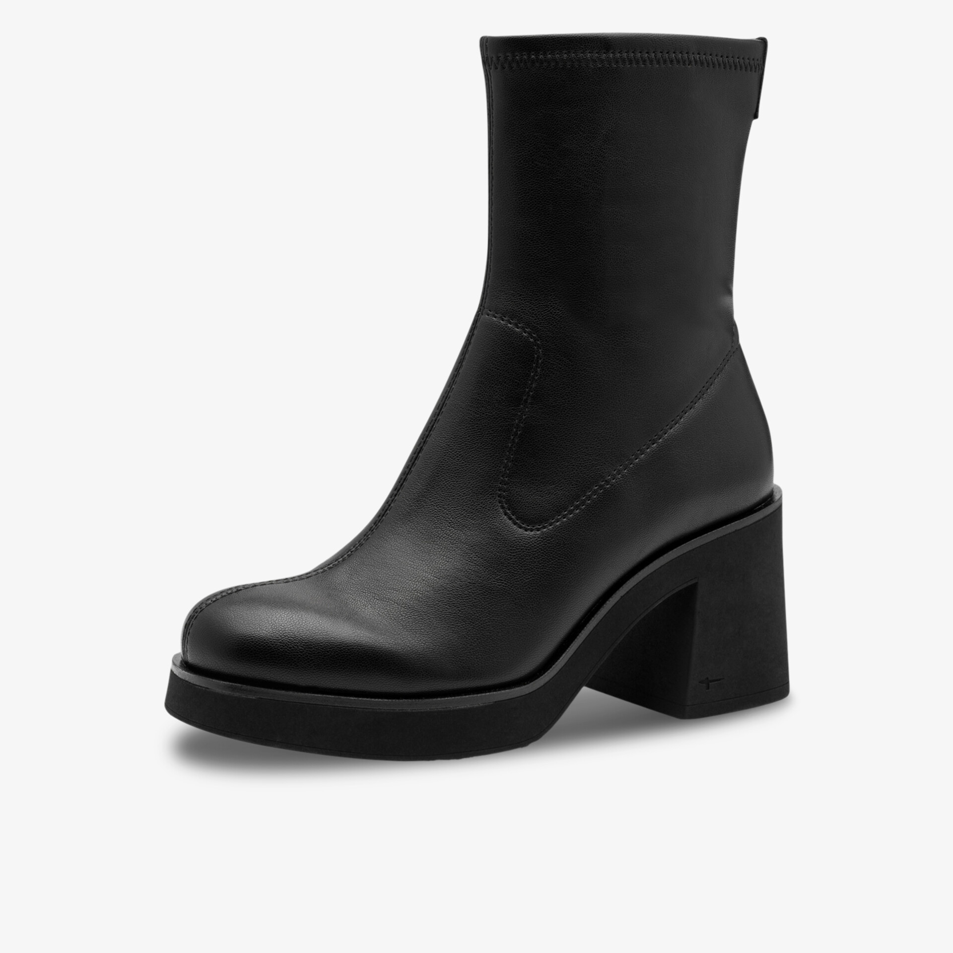 Schwarzer Stiefel mit Blockabsatz aus glattem Leder, elegant und komfortabel