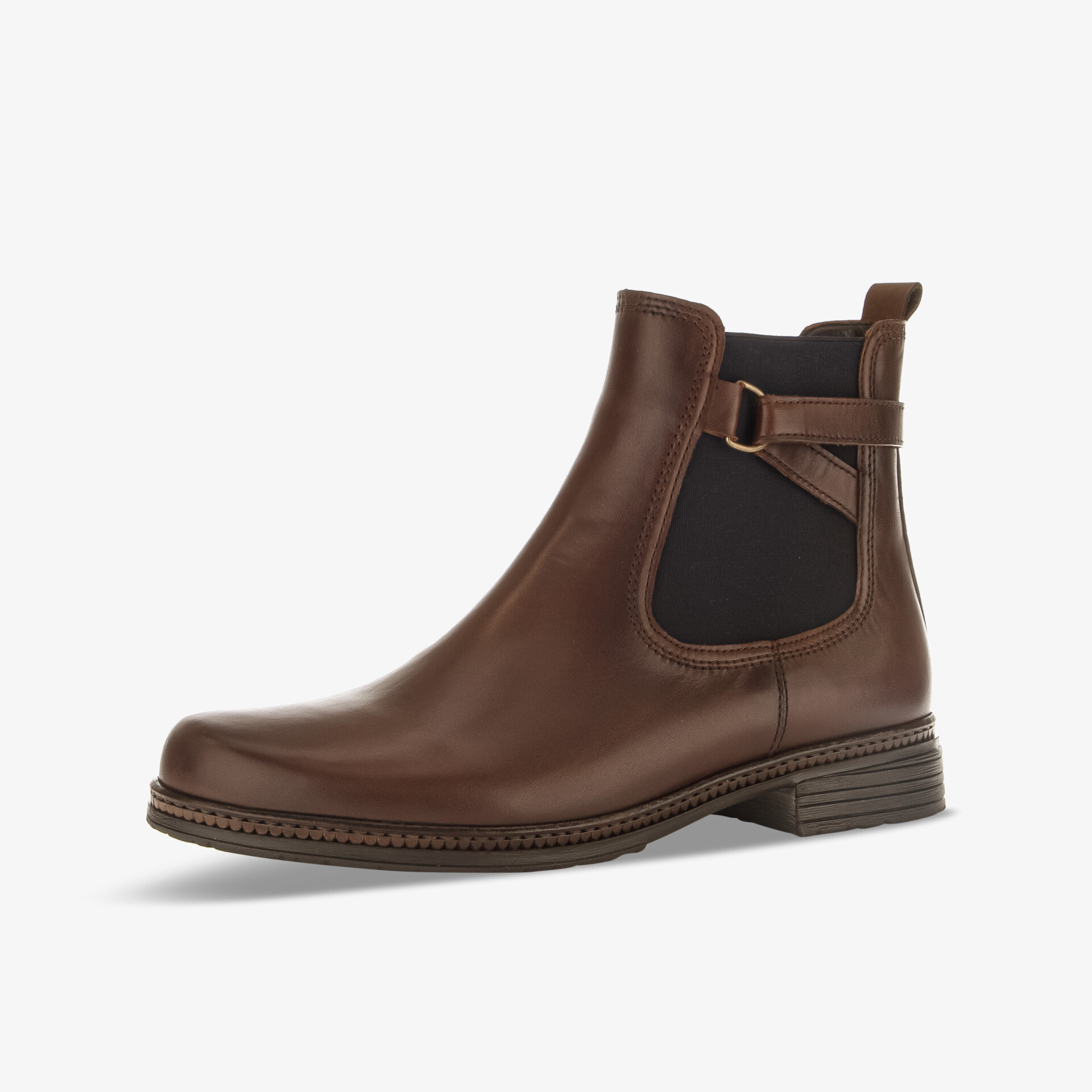 Elegante braune Stiefelette mit seitlichem Gummizug und stabiler Sohle für stilvollen und bequemen Auftritt.
