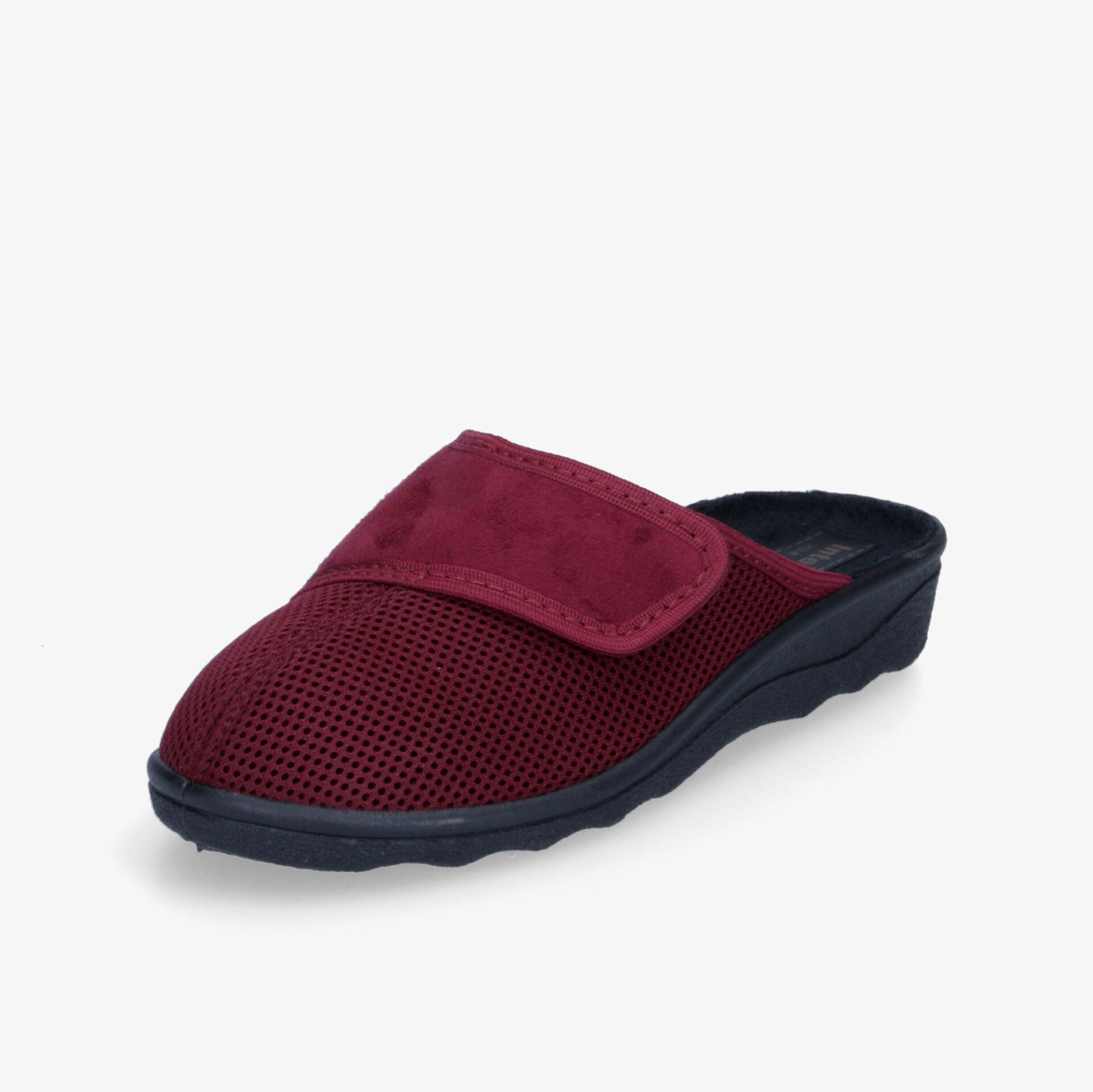 Roter Hausschuh mit Klettverschluss und rutschfester Sohle für maximalen Komfort im Alltag.