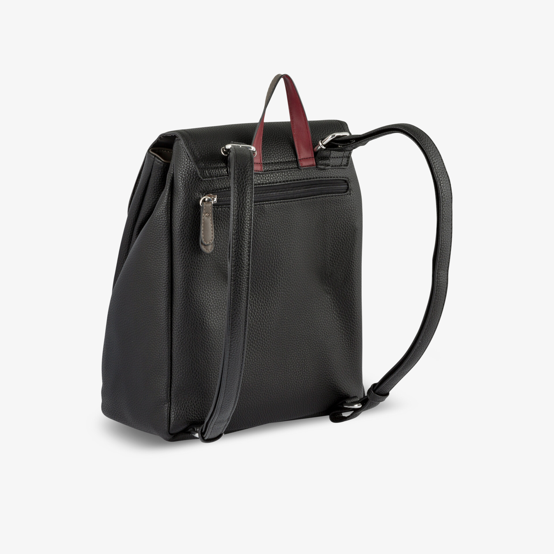 Eleganter schwarzer Rucksack mit Lederoptik, praktischem Design und Reißverschlussfach, ideal für den Alltag.