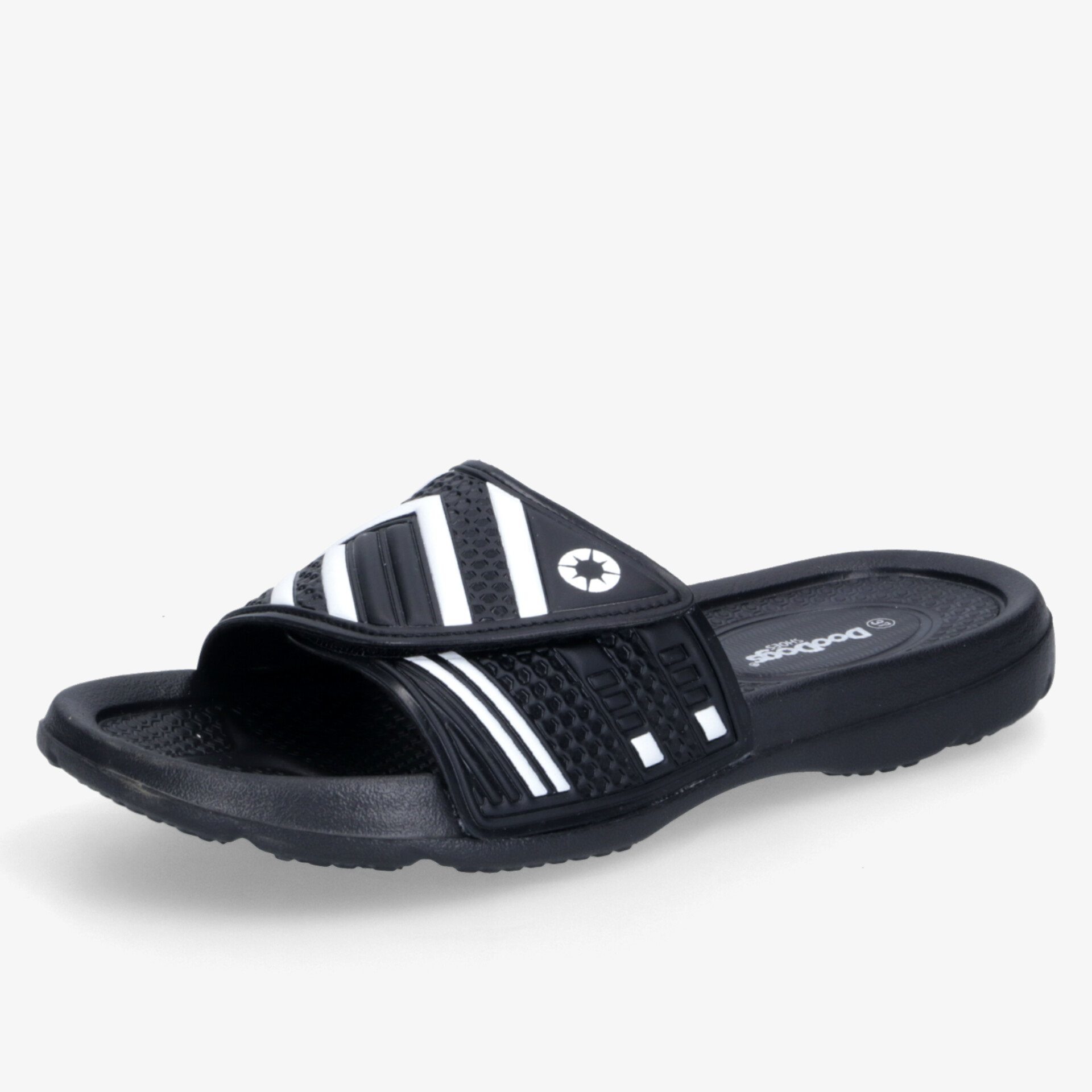 Leichte schwarze Sandale mit offenem Riemen für maximalen Komfort und rutschfeste Sohle im sportlichen Design