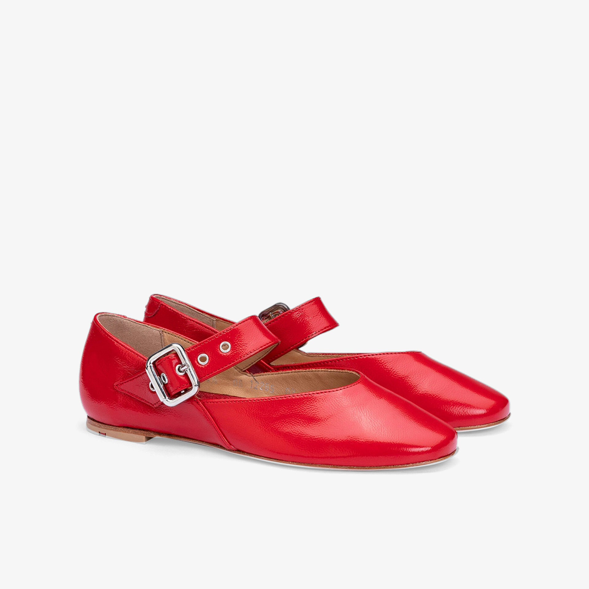 Elegante rote Ballerinas mit verstellbarem Riemen, flach und bequem, glänzendes Material für stilvollen Auftritt