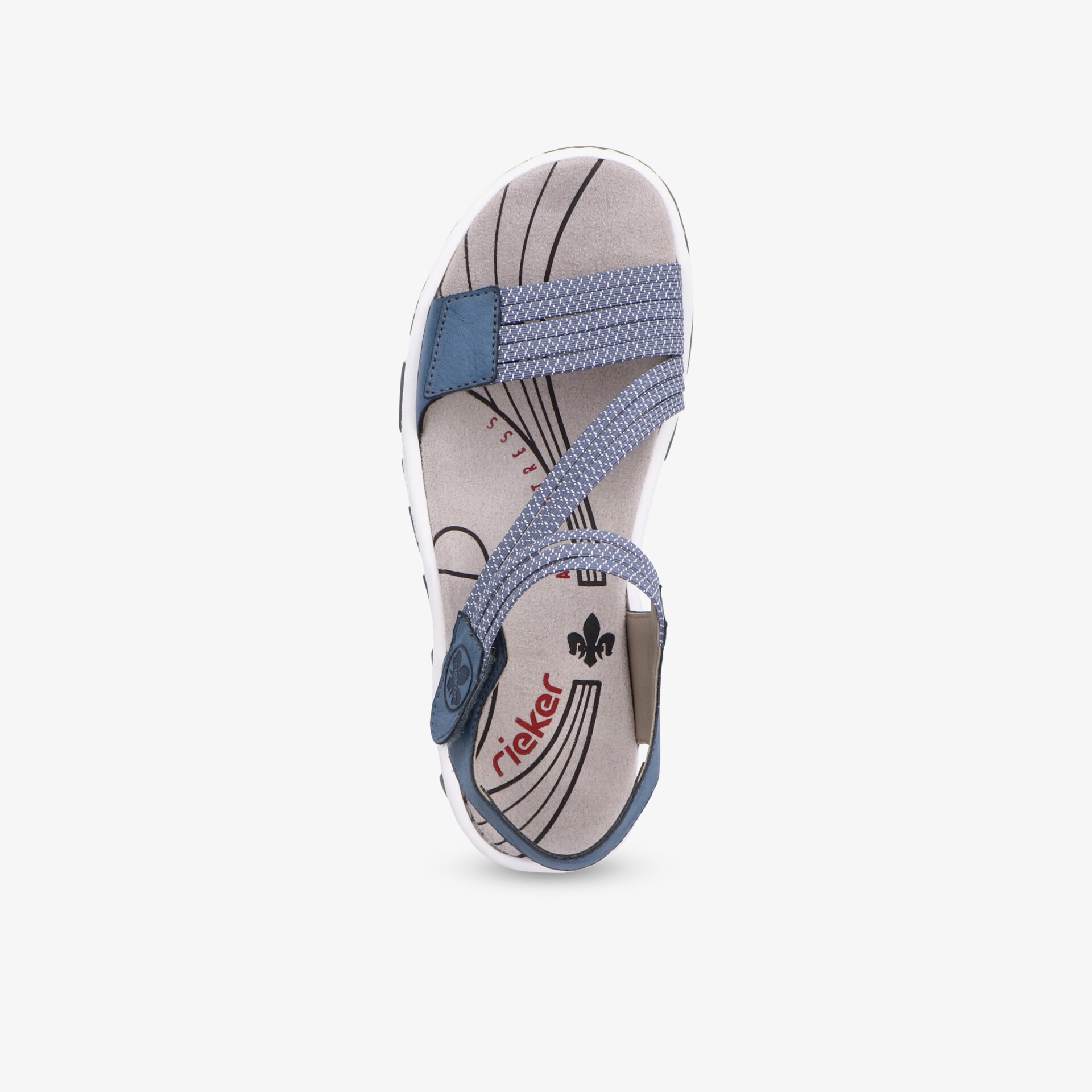 Bequemer grauer Sandalenschuh mit verstellbaren blauen Riemen und rutschfester Sohle für optimalen Halt