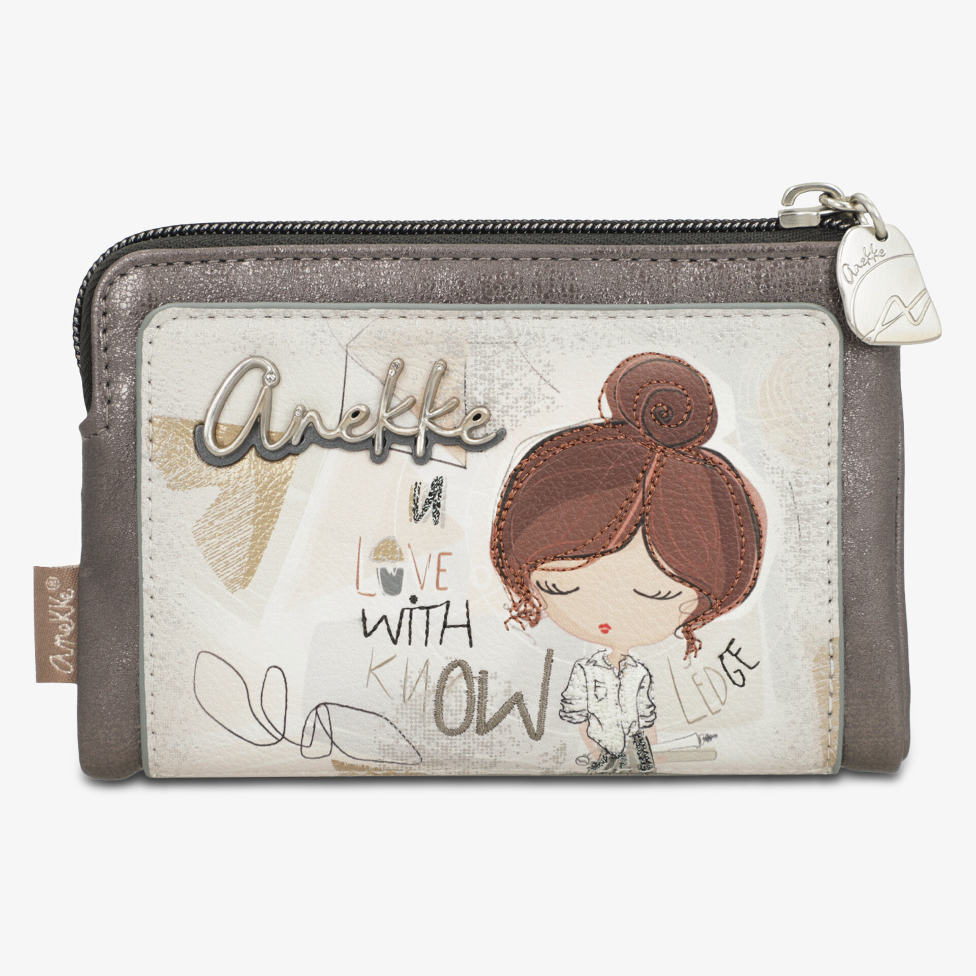 Kleine modische Geldbörse mit Reißverschluss, Herz-Illustration und handlichem Format