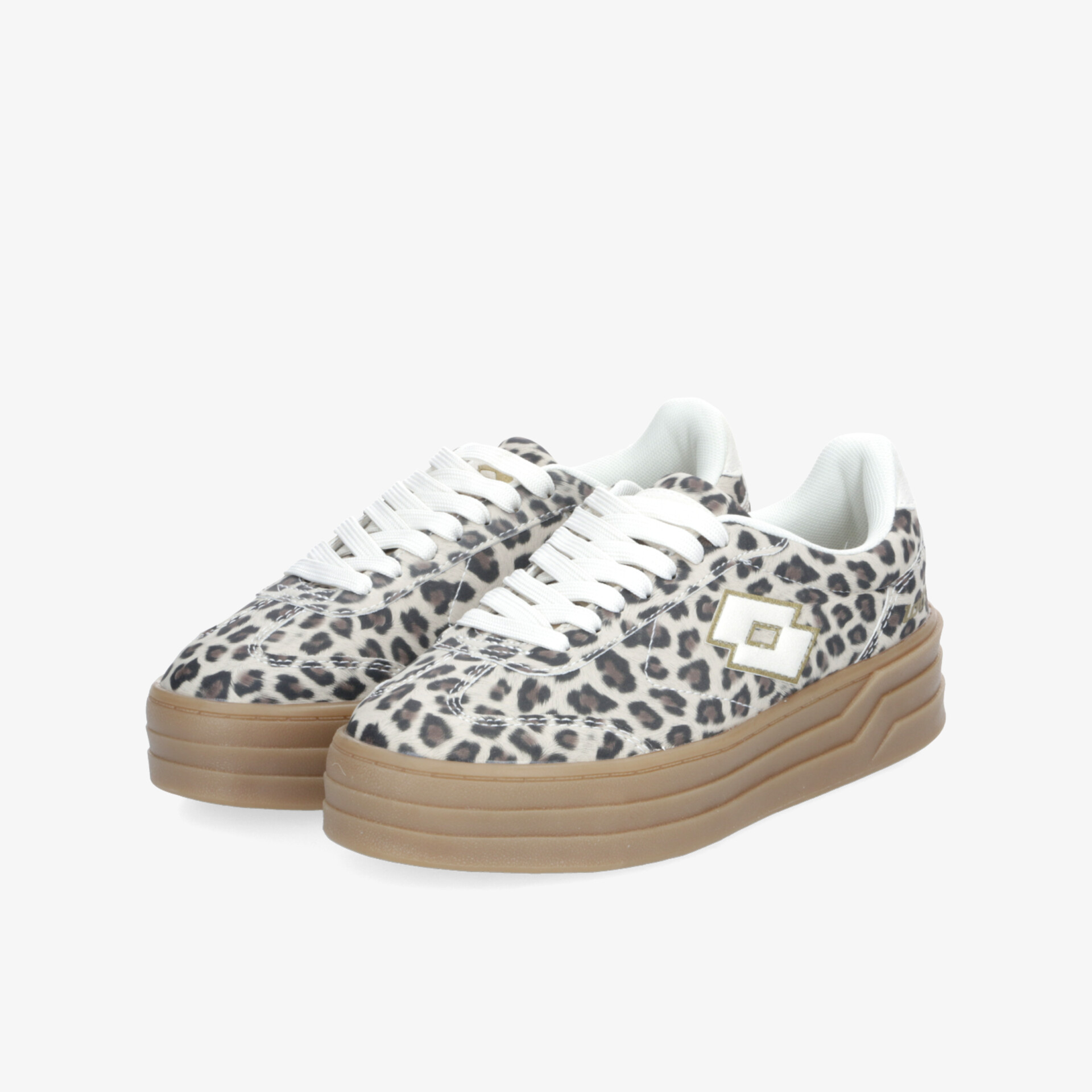 Modische Plateau-Sneaker mit auffälligem Leopardenmuster und robuster brauner Sohle