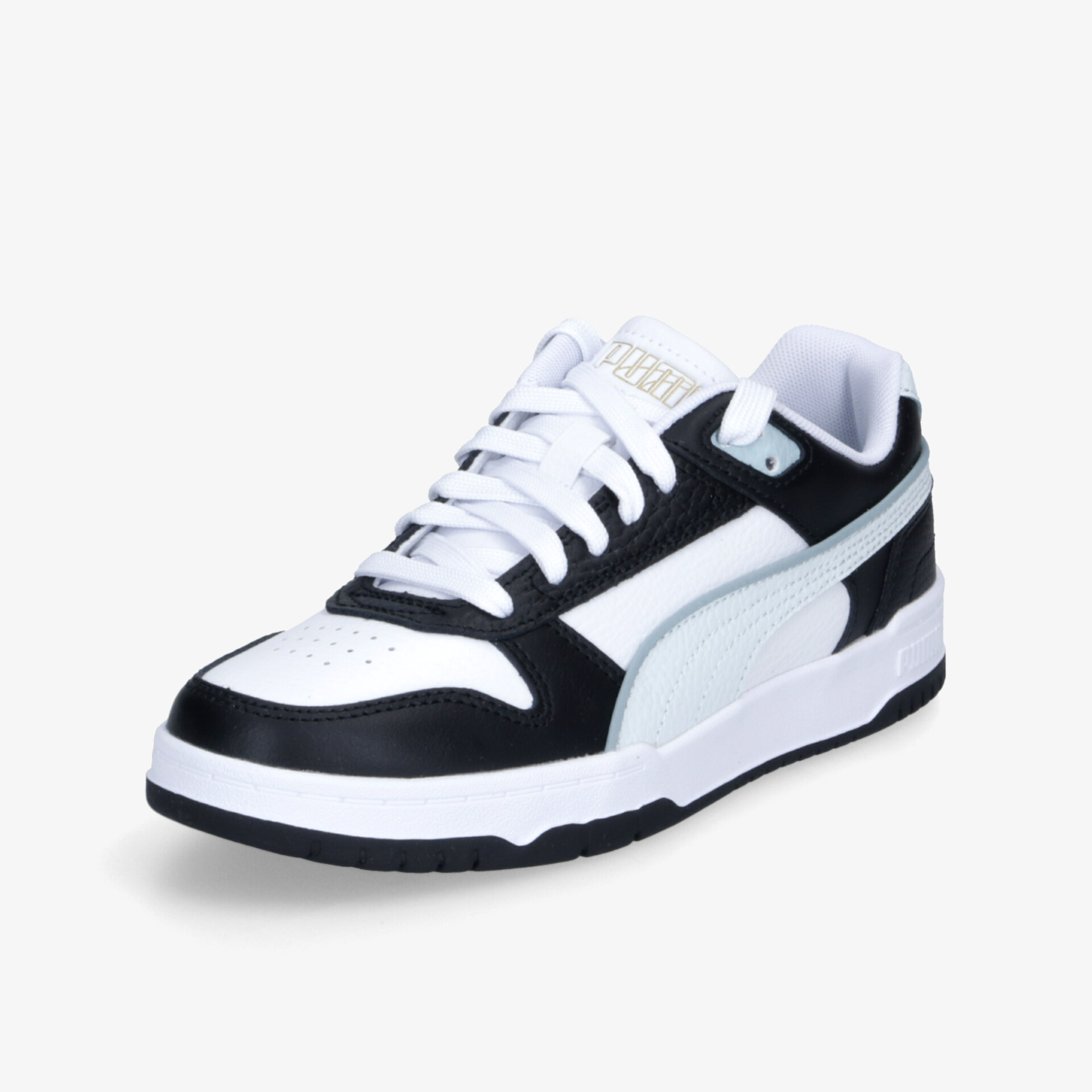 Moderner schwarzer und weißer Sneaker, bequem und robust mit atmungsaktivem Material und gepolsterter Innensohle