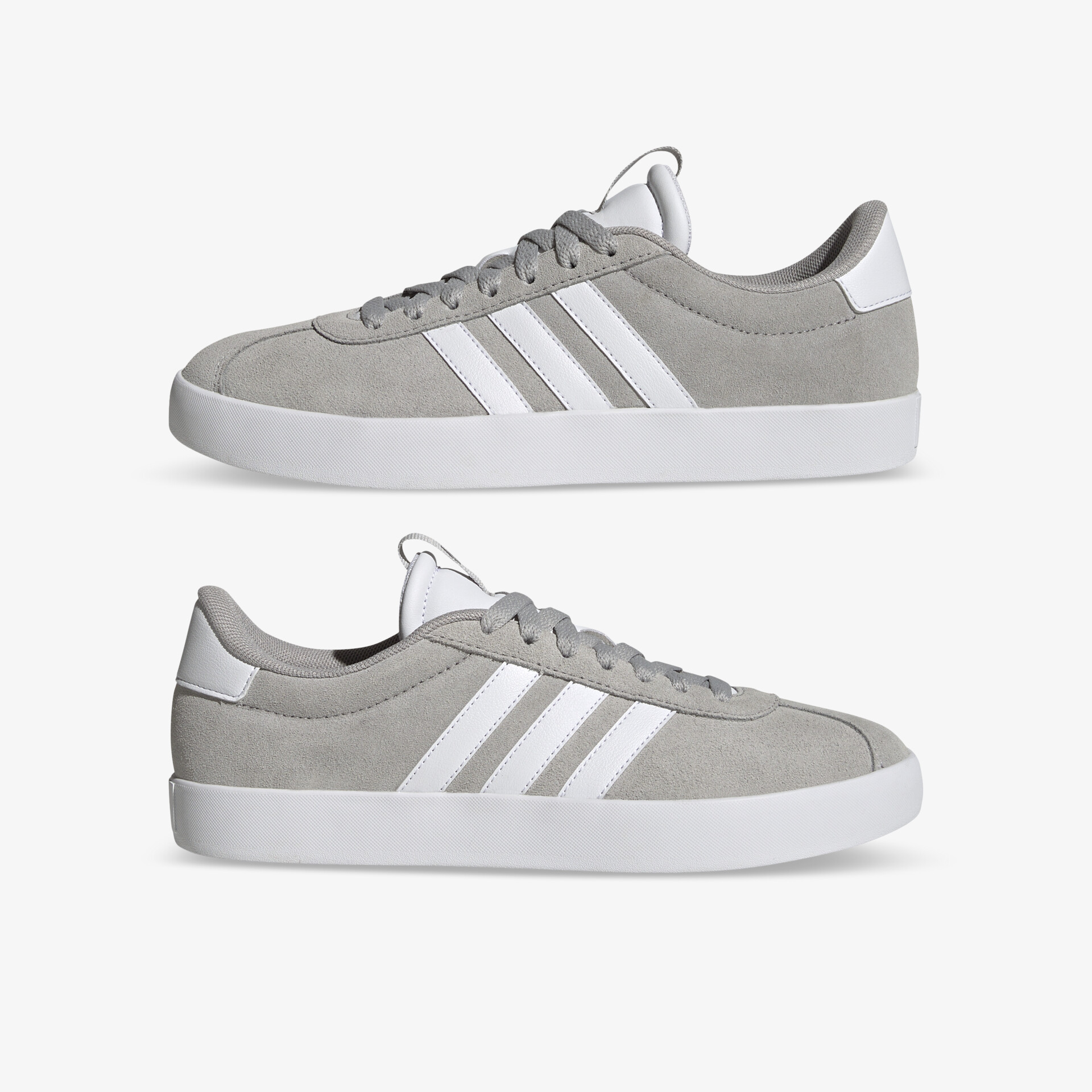 Grauer Sneaker mit weißen Streifen, sportlich und bequem, robustes Material und leichte Sohle für optimalen Komfort