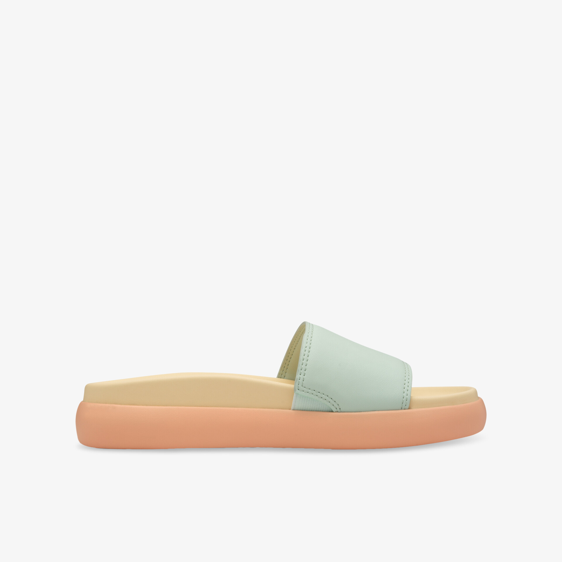 Seitliche Ansicht einer bequemen Sandale mit breitem Riemen und rutschfester, leichter Sohle für optimalen Komfort