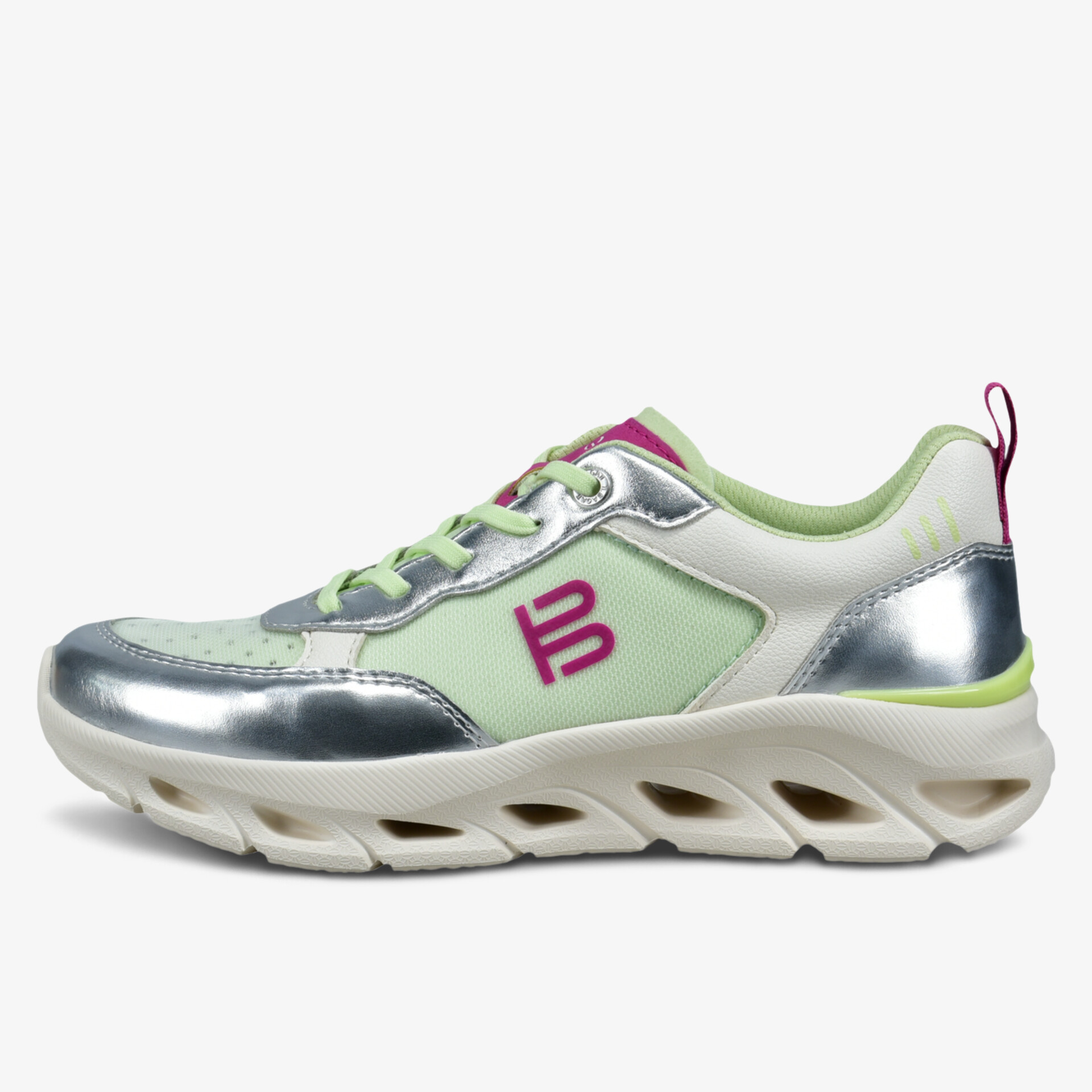Moderner Sneaker in Grün und Silber mit innovativer Sohle für hohen Tragekomfort