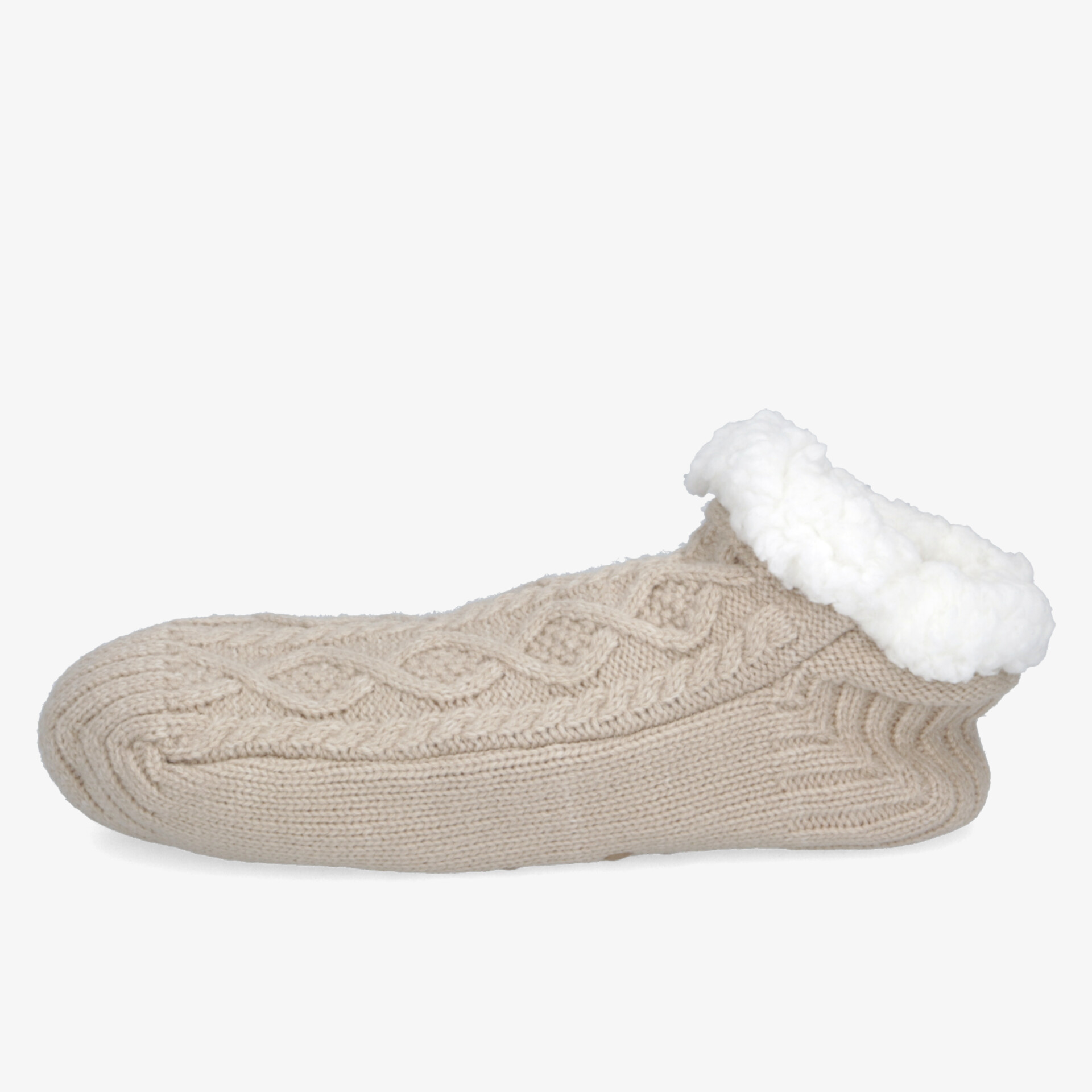 Kuschelige beige Haussocke mit weicher, warmer Innenseite und rutschfester Sohle, ideal für gemütliche Stunden