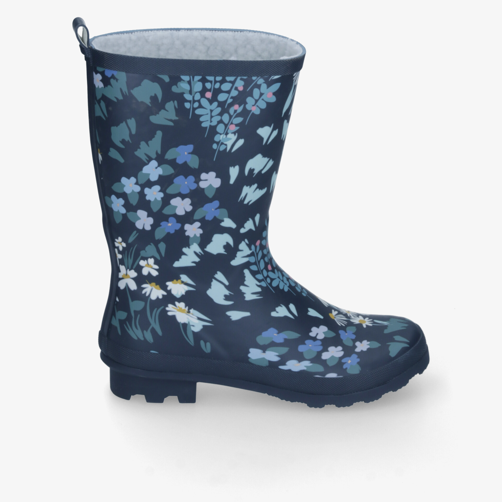 Stylischer Gummistiefel mit blumigem Muster und rutschfester Sohle für idealen Regenschutz und Komfort.