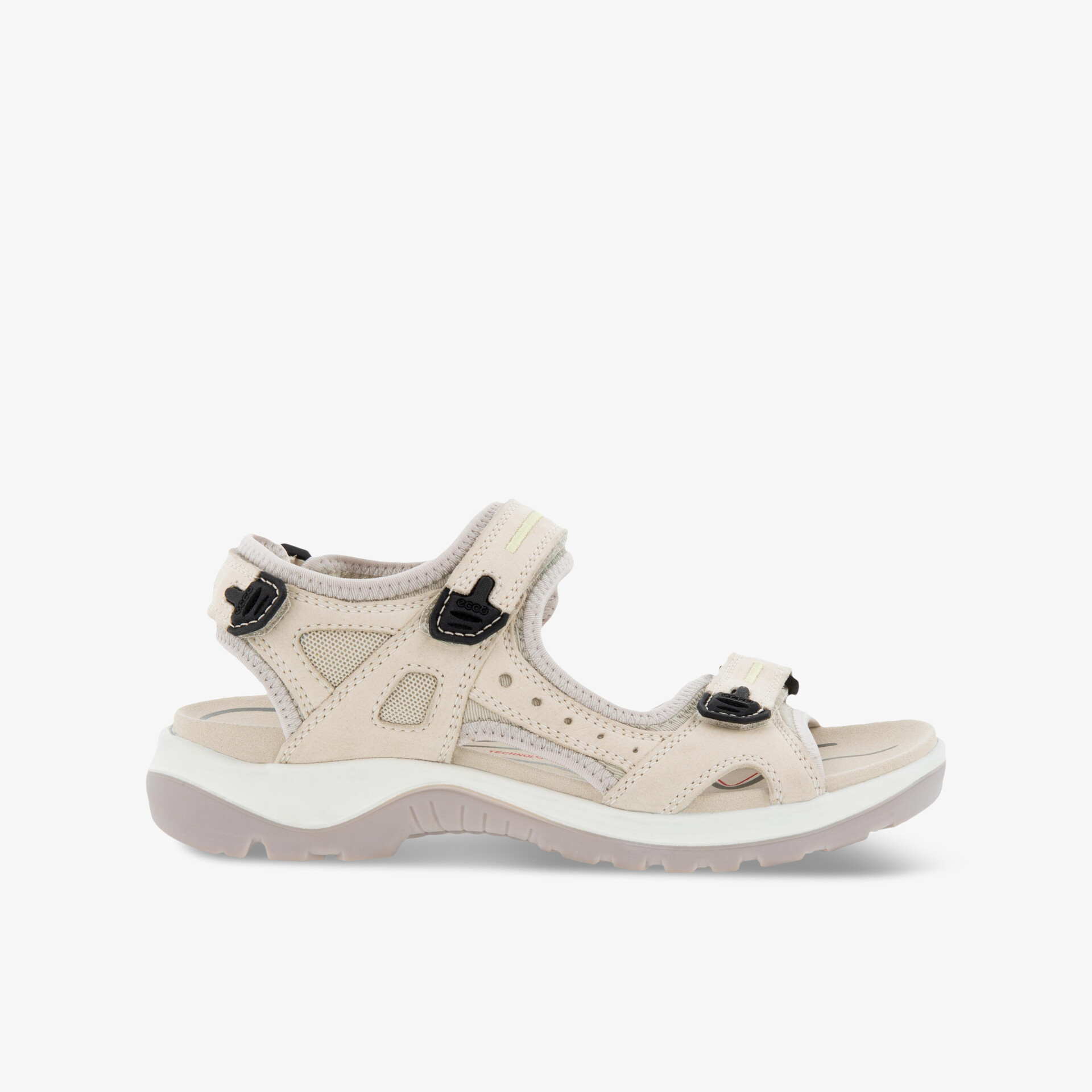 Beige bequeme Sandale mit verstellbaren Riemen und rutschfester, flexibler Sohle, ideal für langanhaltenden Komfort