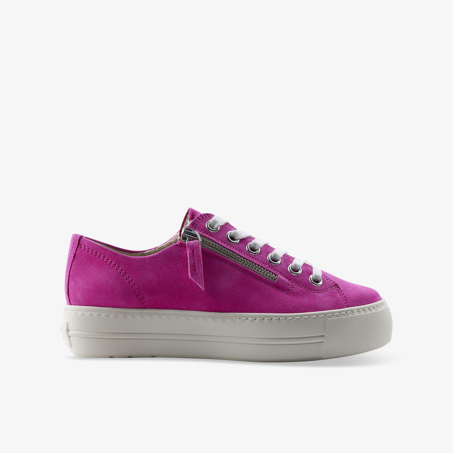 Stylische, pinke Sneakers mit weißer Sohle und seitlichem Reißverschluss, ideal für trendigen Komfort.