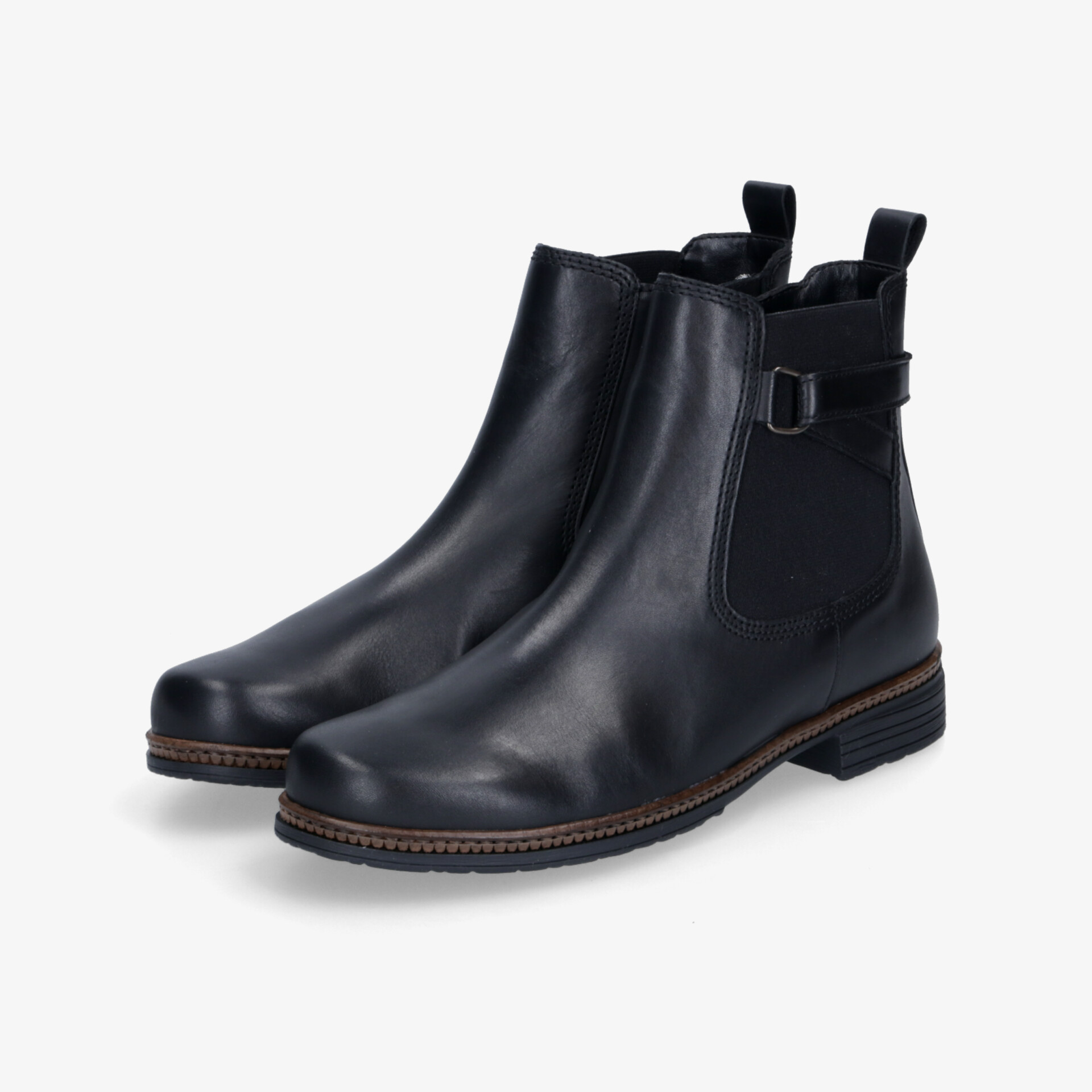 Schwarze Chelsea Stiefelette aus Leder mit elastischen Seiteneinsätzen und robuster Sohle, eleganter und bequemer Stiefel