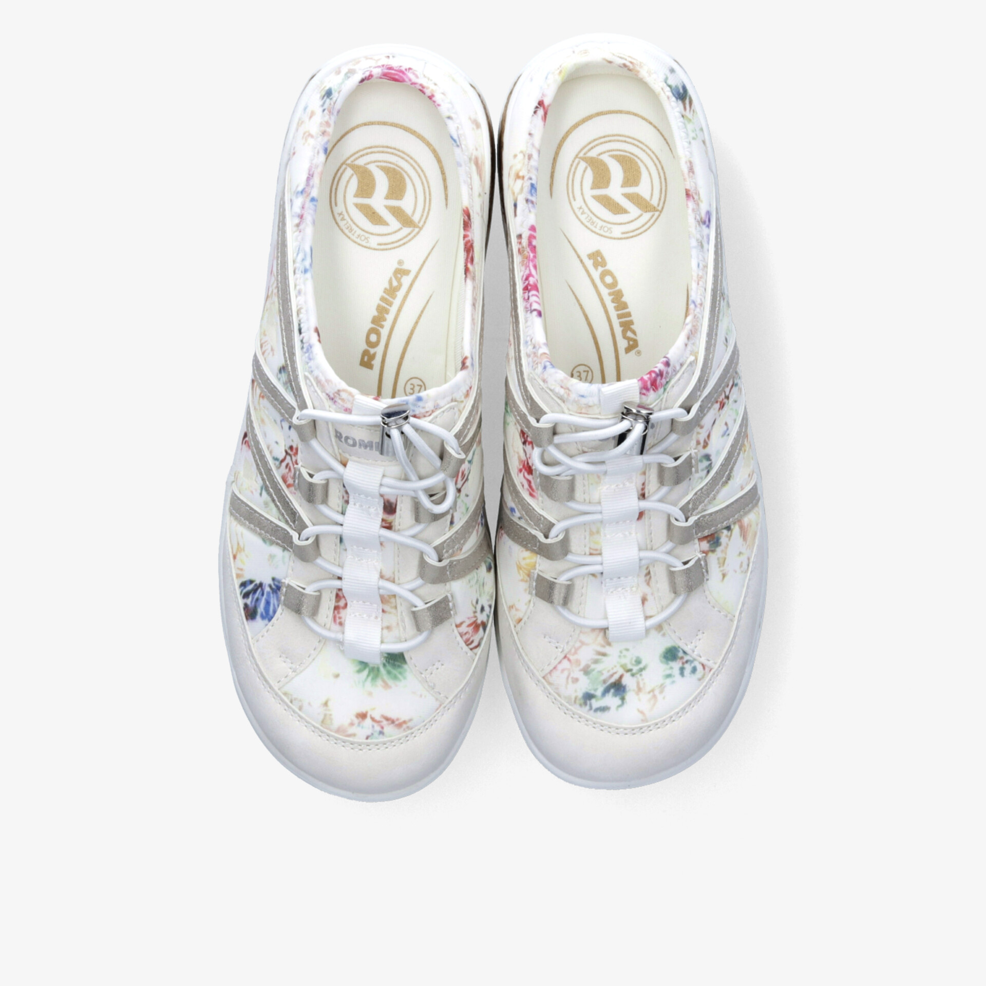 Leichte, atmungsaktive Freizeitschuhe mit komfortabler Passform und farbenfrohem Blumenmuster in Draufsicht