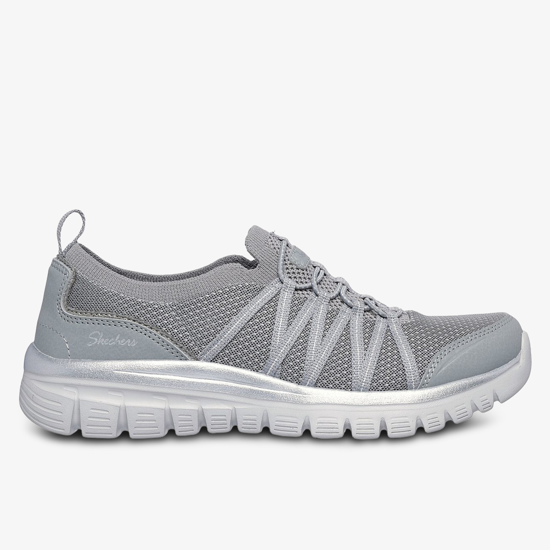 Bequemer grauer Sportschuh mit flexibler Sohle und atmungsaktivem Material