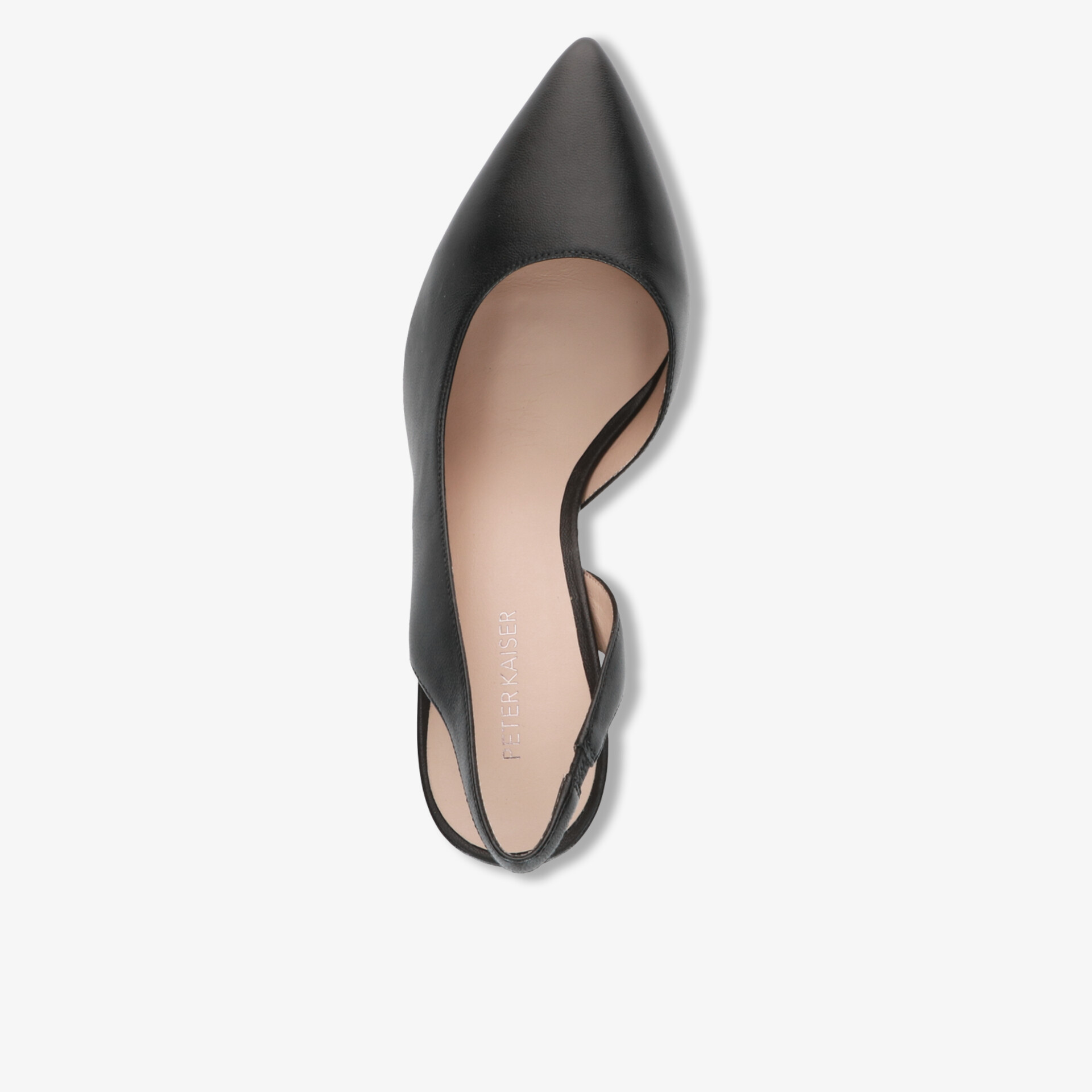 Eleganter schwarzer Slingback-Schuh mit spitz zulaufender Vorderseite aus hochwertigem Leder