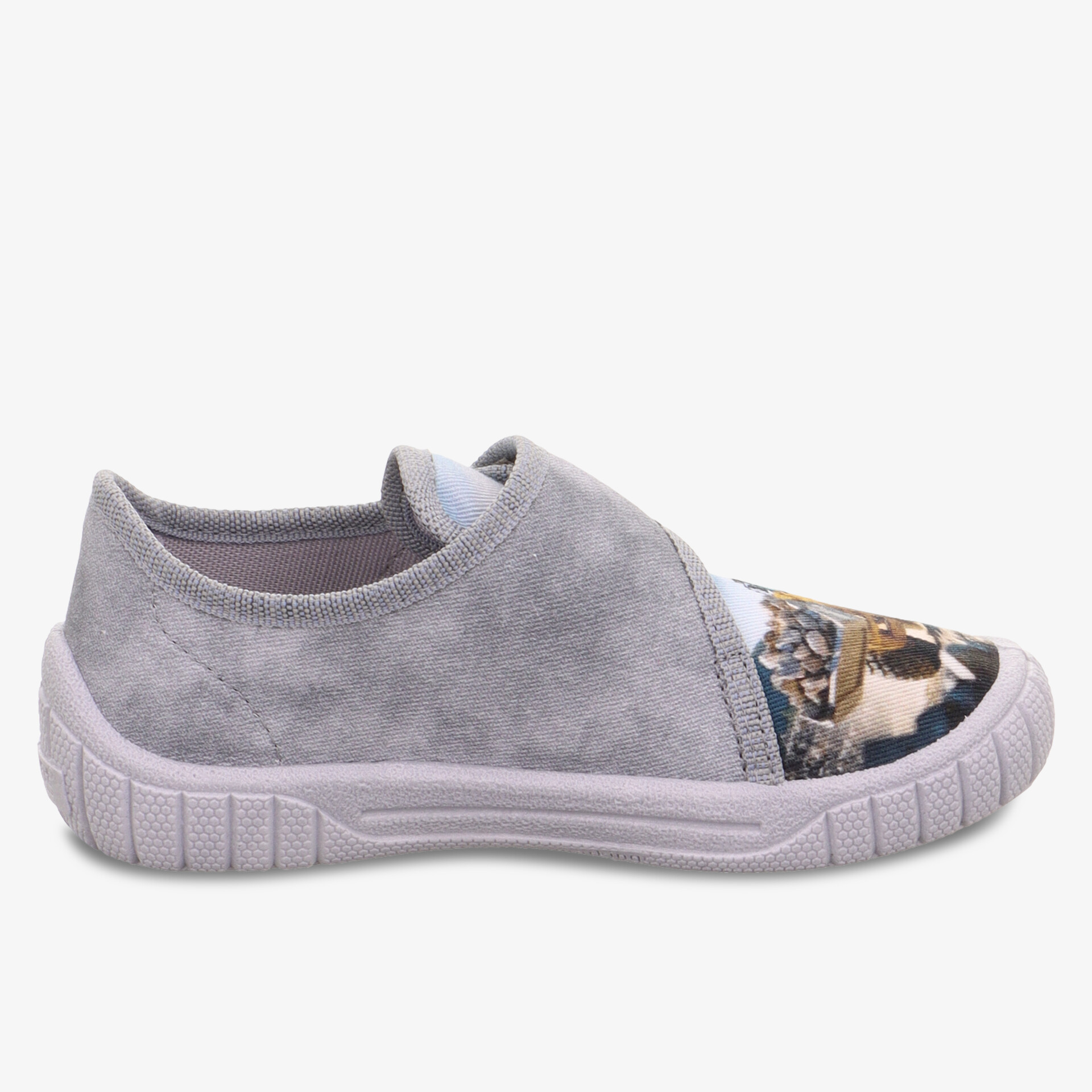Bequemer grauer Schuh mit elastischem Obermaterial und flexibler, rutschfester Sohle für optimalen Komfort