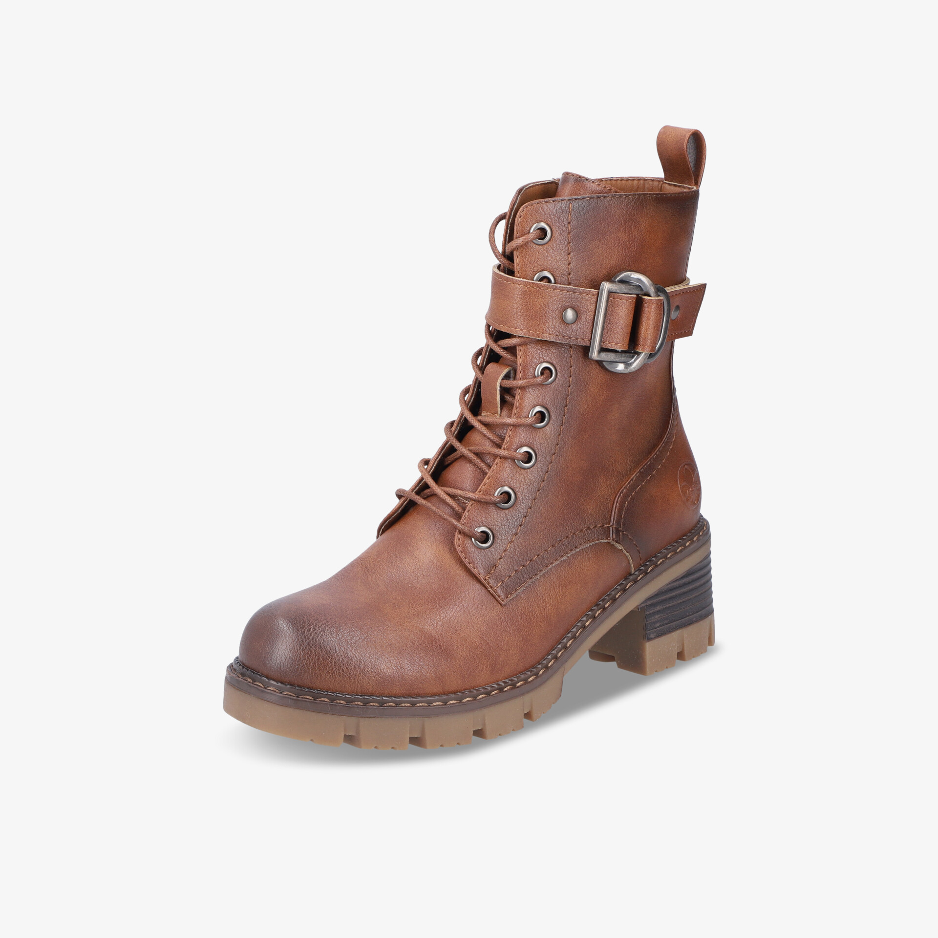 Brauner Leder Biker Stiefel mit robuster Profilsohle, Metallschnalle und Schnürungen, modisch und langlebig