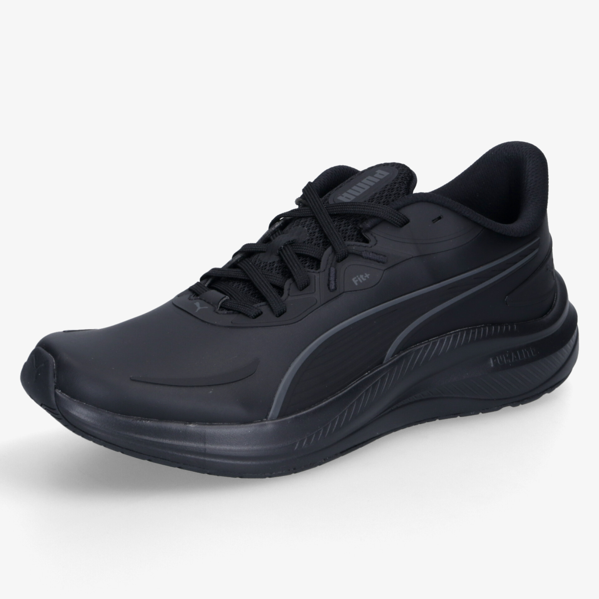 Schwarzer sportlicher Laufschuh mit leichter, atmungsaktiver Struktur und ergonomischer Passform für optimalen Halt