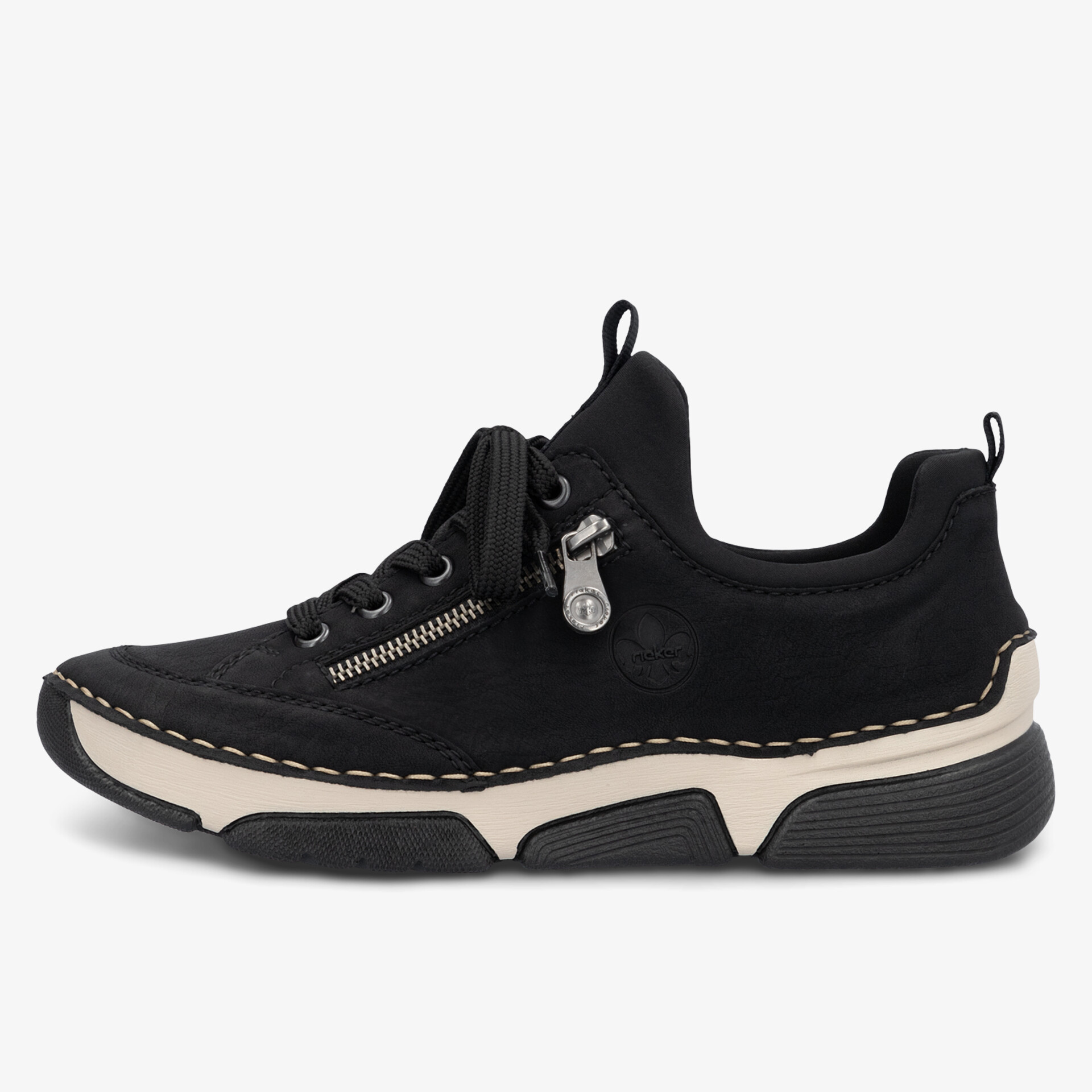 Schwarzer Sneaker mit Reißverschluss und bequemer Passform, ideal für sportliche Aktivitäten