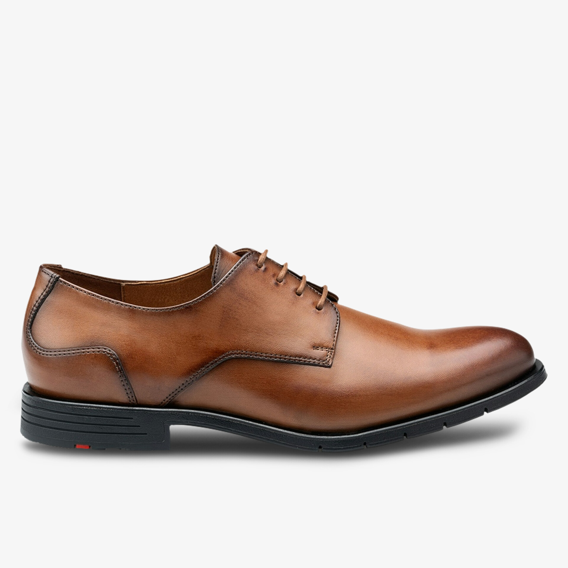 Eleganter Lederschuh mit feiner Schnürung und hochwertiger Verarbeitung in braun, seitliche Ansicht