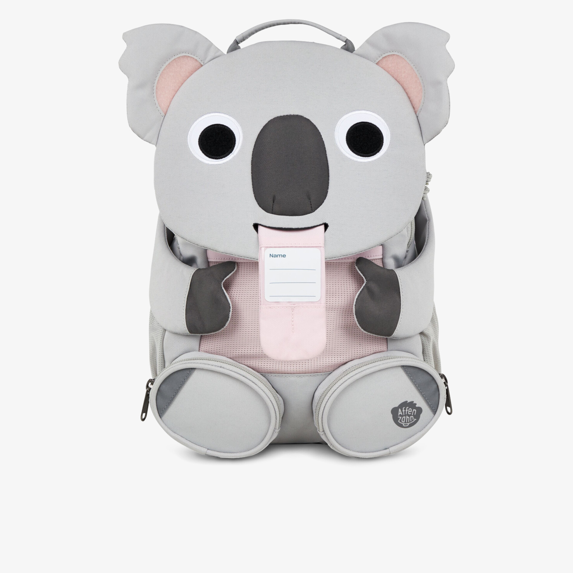 Kleiner grauer Rucksack mit Koala Design, weicher Polsterung und praktischen Reißverschlusstaschen