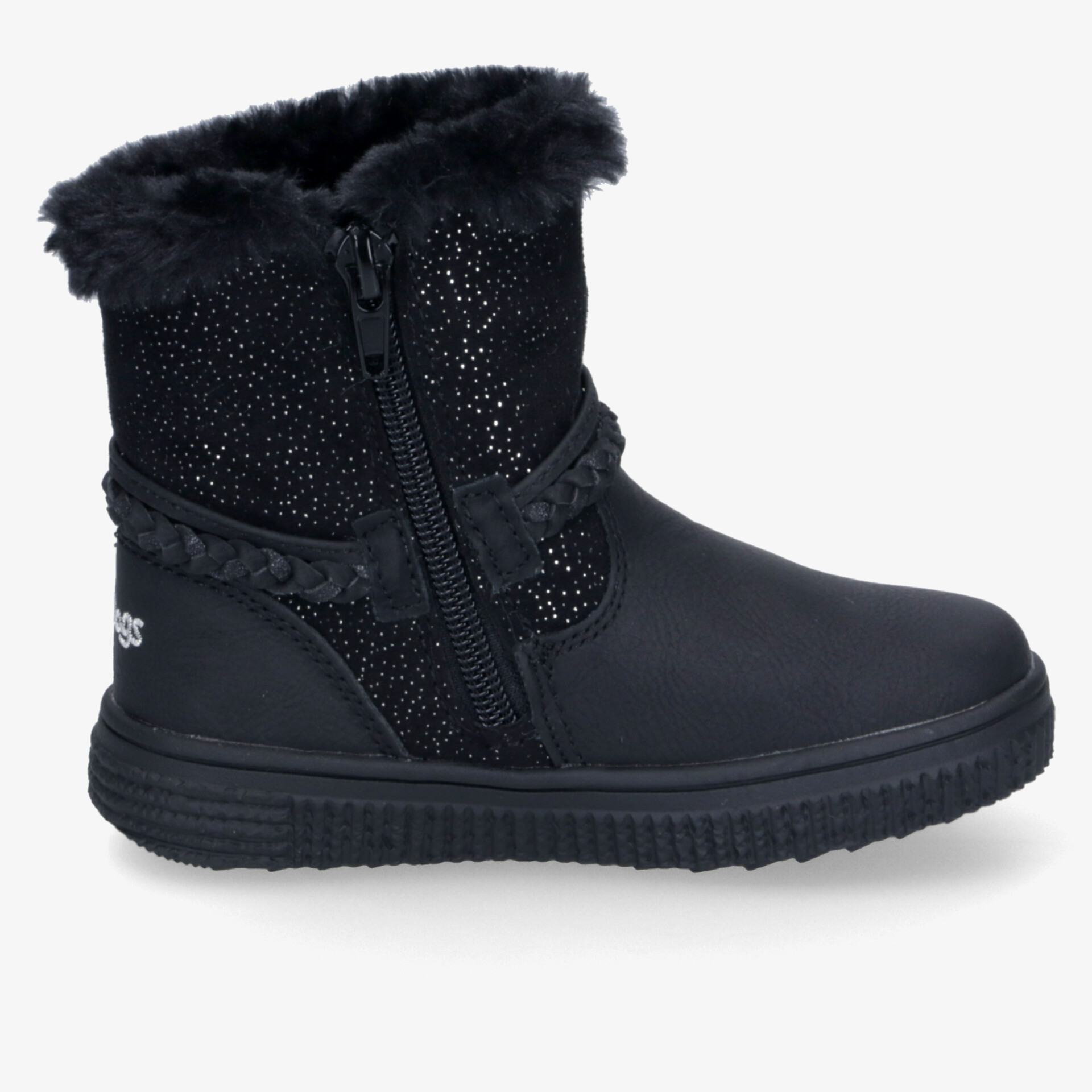 Schwarzer Winterstiefel mit flauschigem Innenfutter, Reißverschluss und rutschfester Sohle für komfortablen Halt