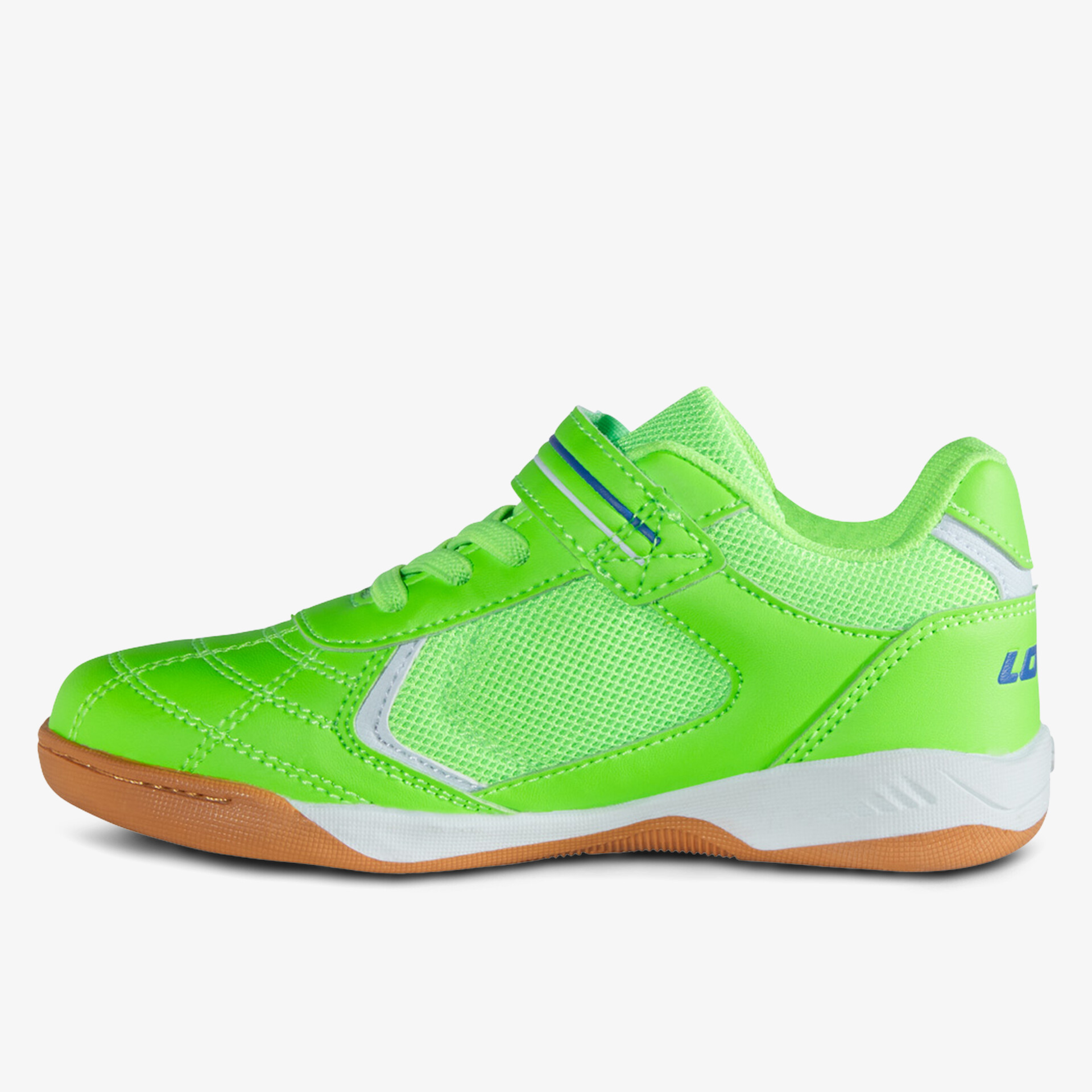 Sportlicher grüner Indoor-Sportschuh mit atmungsaktivem Netzmaterial und praktischem Klettverschluss