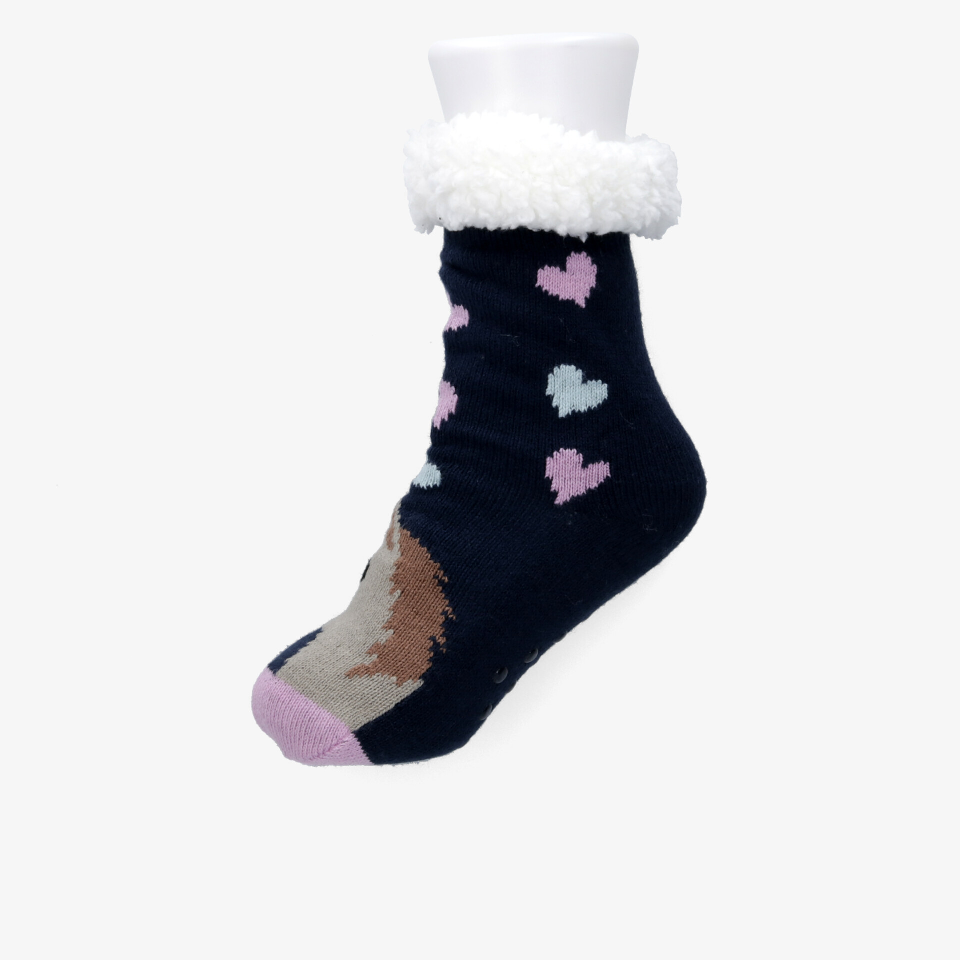 Warme kuschelige Socke mit weichem Innenfell und hübschem Herzmuster in angenehmem Komfortdesign