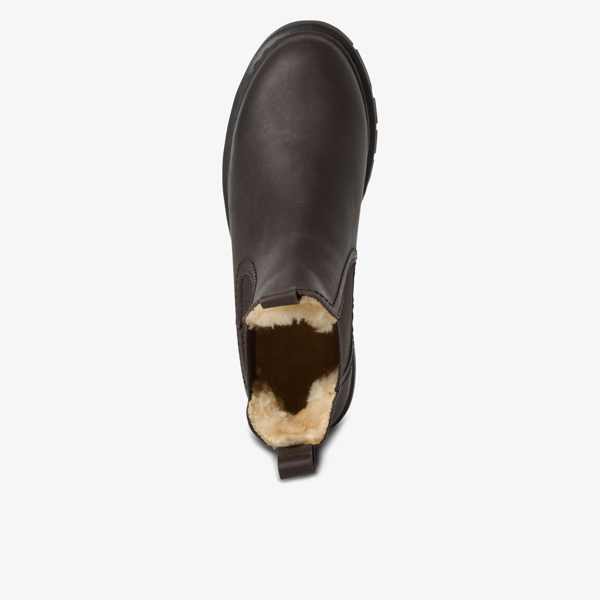 Robuster Schuh aus Leder mit warmem Innenfutter und rutschfester Sohle, ideal für kalte Tage