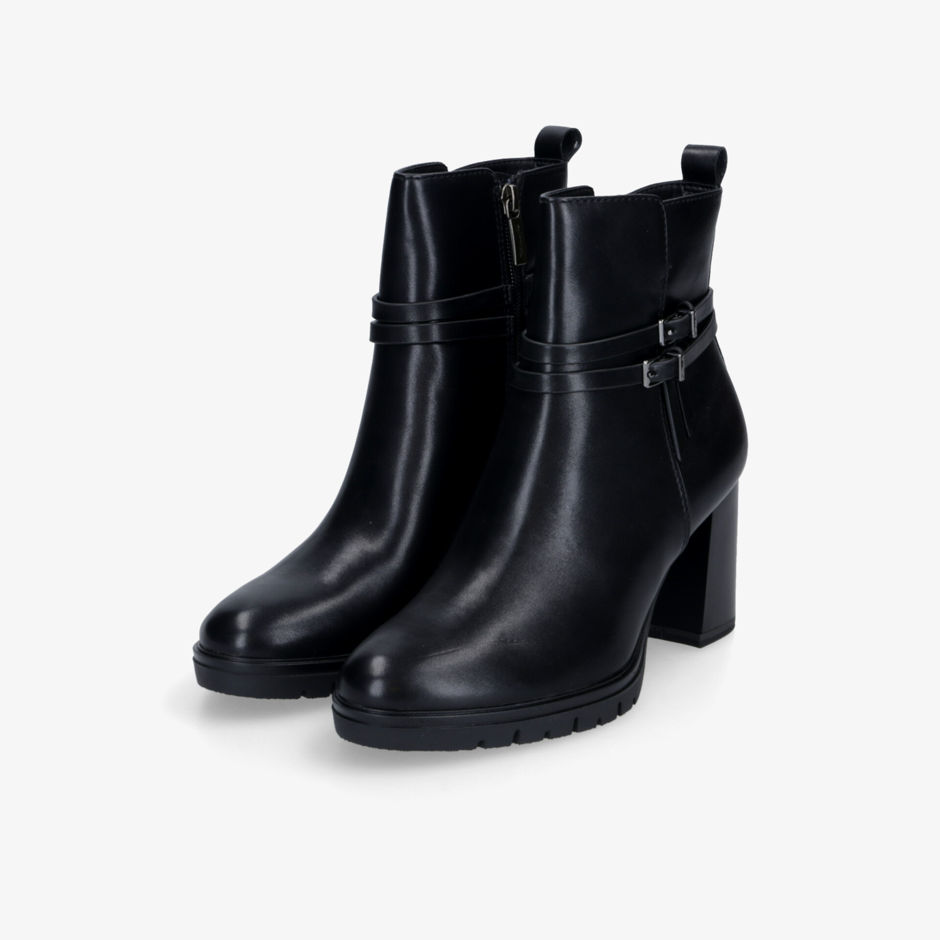 Schwarze Stiefeletten mit komfortablem Blockabsatz und Reißverschluss, eleganter und modischer Schuh