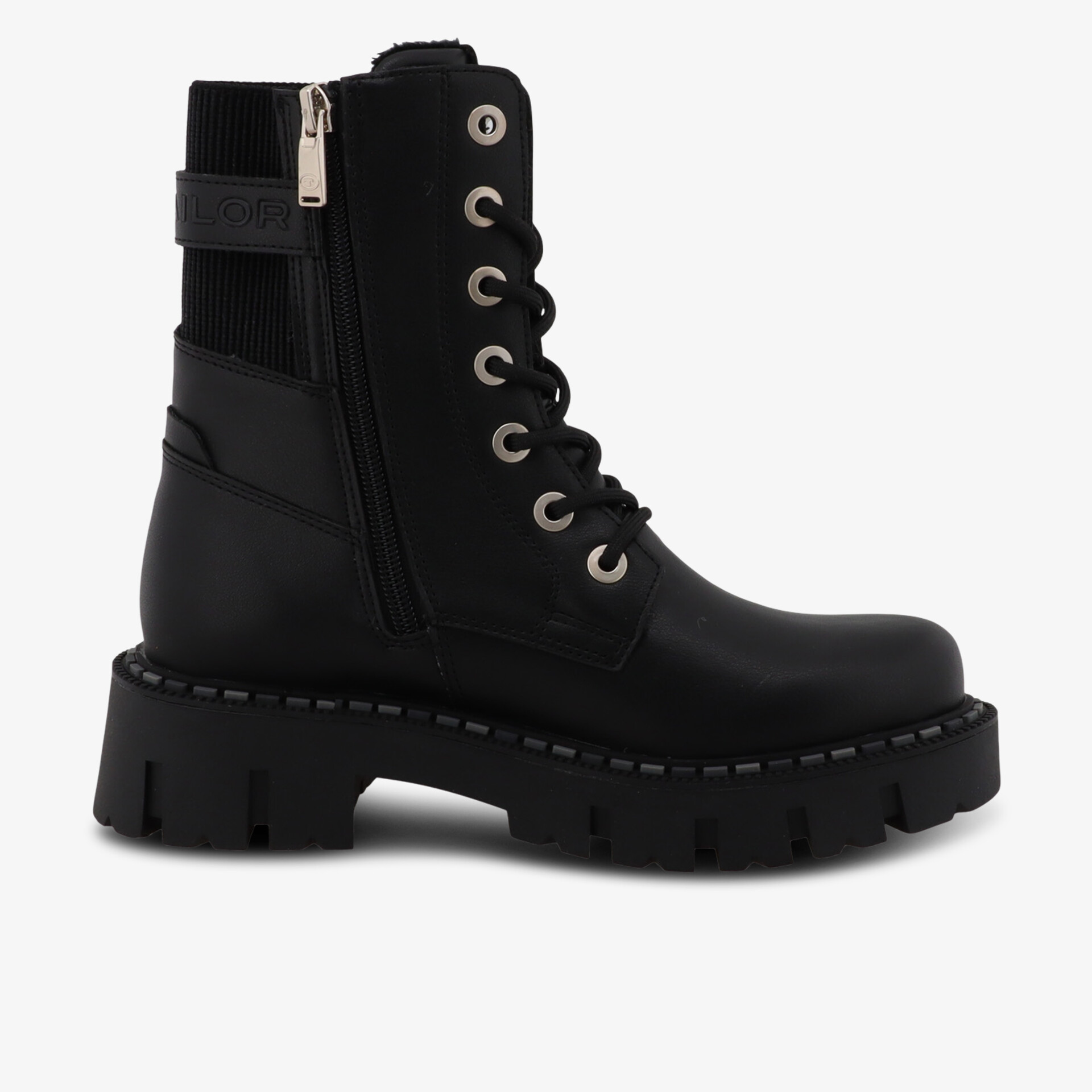 Robuster schwarzer Schnürstiefel mit seitlichem Reißverschluss und profilierter Sohle, stilvoll und langlebig