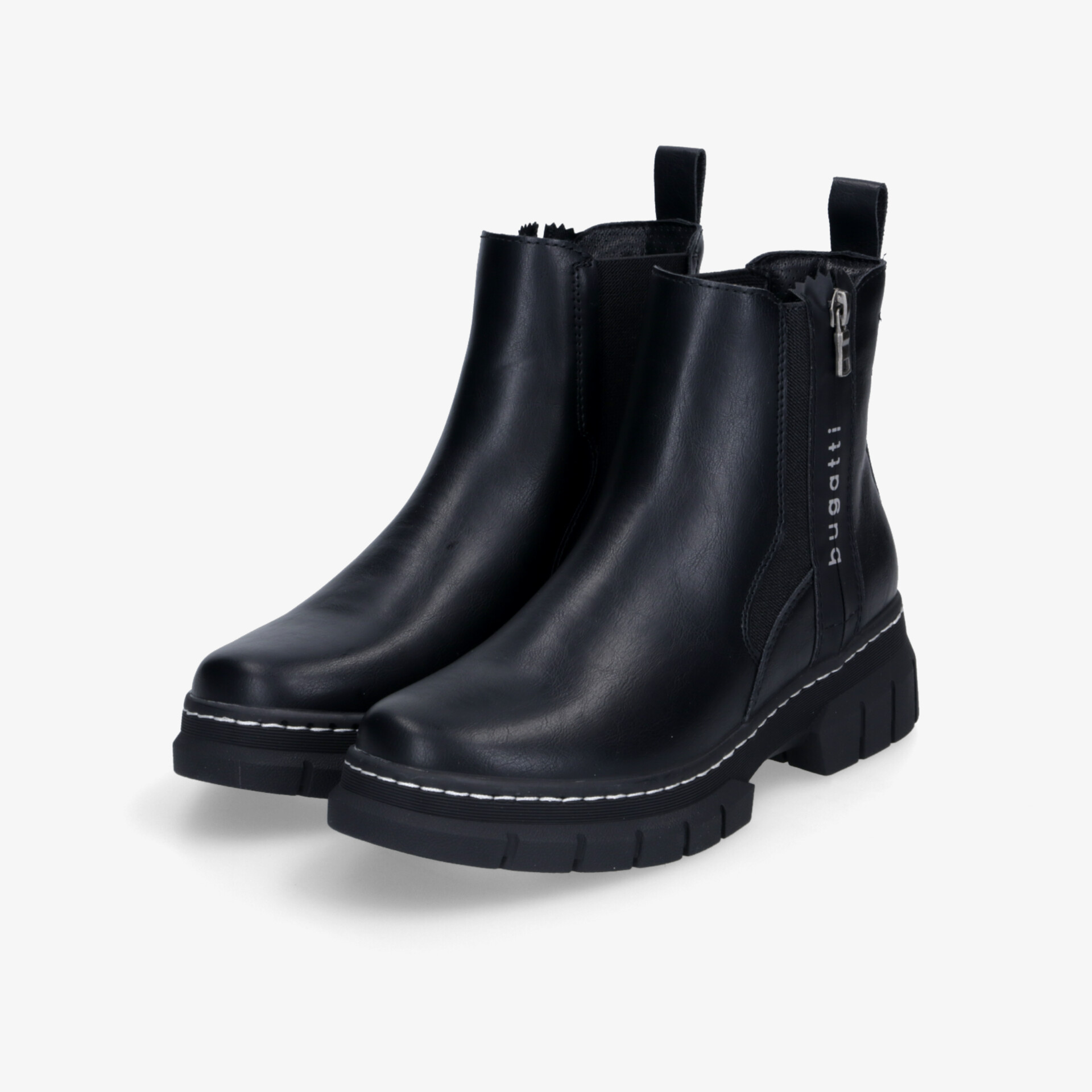 Schwarze Chelsea Boots aus robustem Leder mit praktischem seitlichem Reißverschluss und rutschfester profilsohle