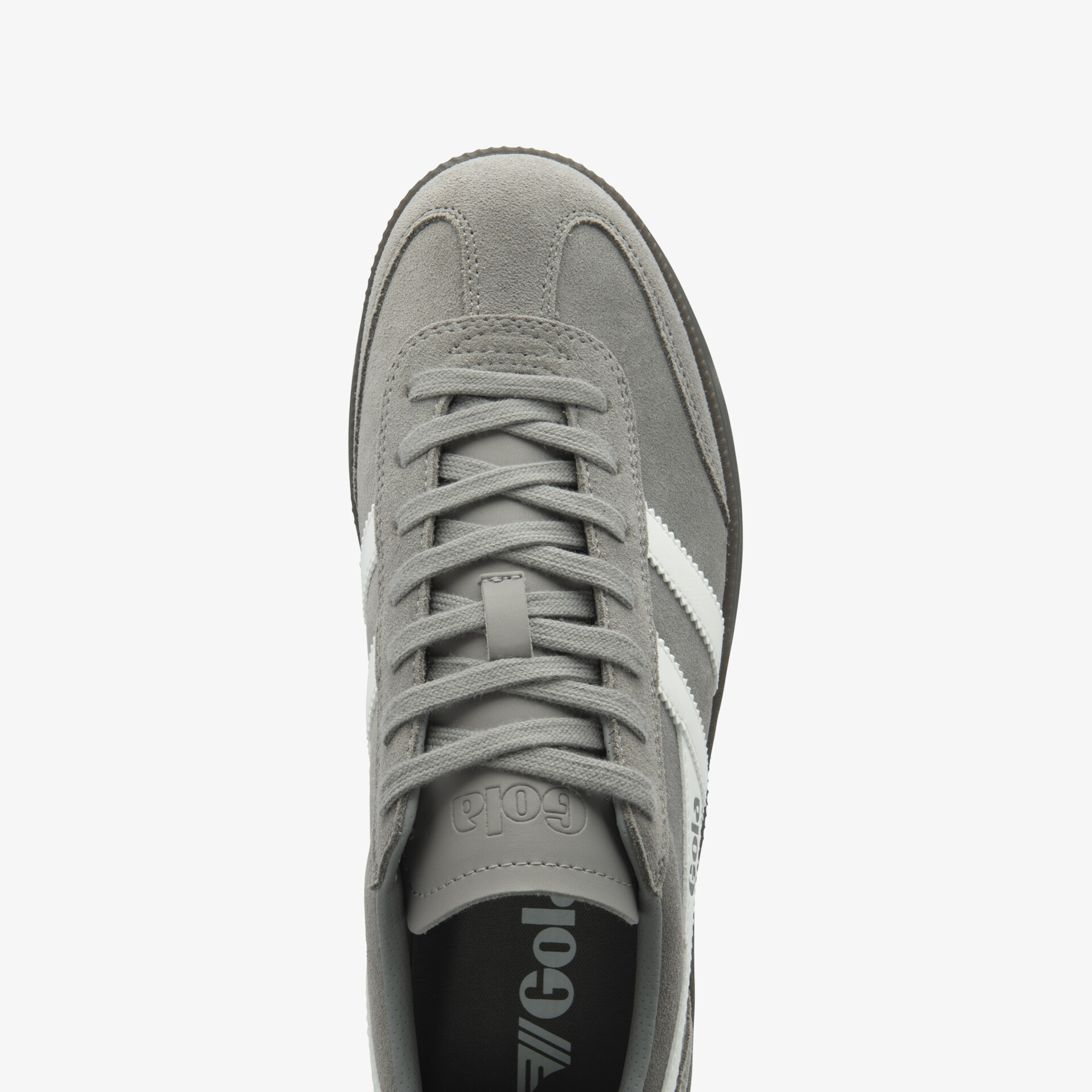 Grauer Sneaker mit Schnürsenkeln in Draufsicht, moderner und komfortabler Schuh für sportliche Aktivitäten