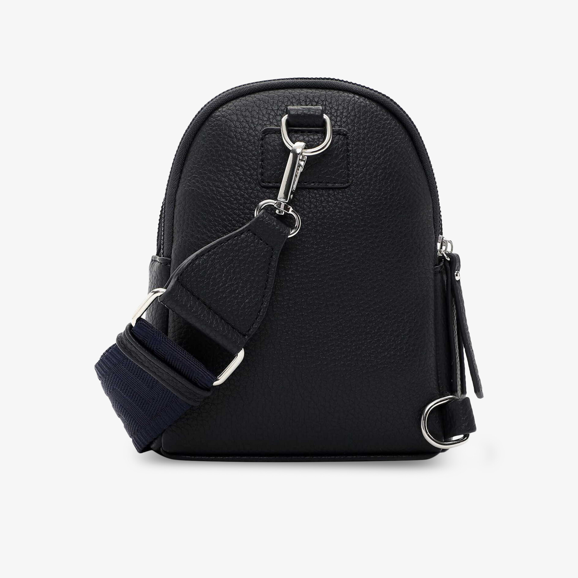 Schwarze kompakte Tasche mit verstellbarem Schultergurt und Reißverschluss, minimalistisches und robustes Design