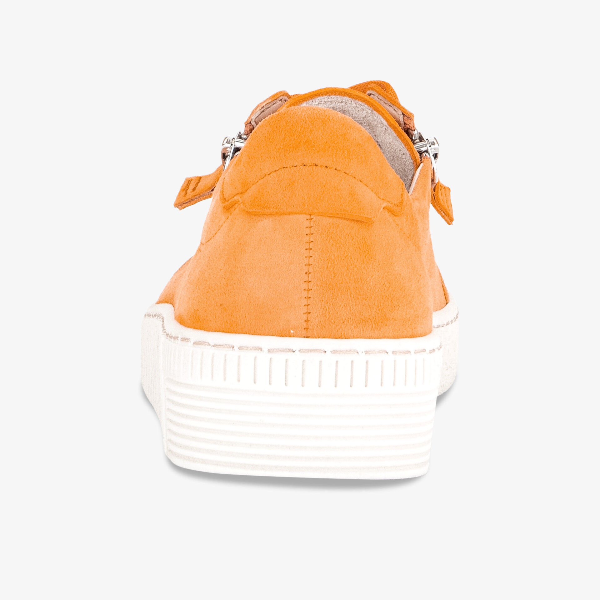 Moderner orangener Sneaker mit bequemer weißer Sohle, ideal für sportlichen Look.