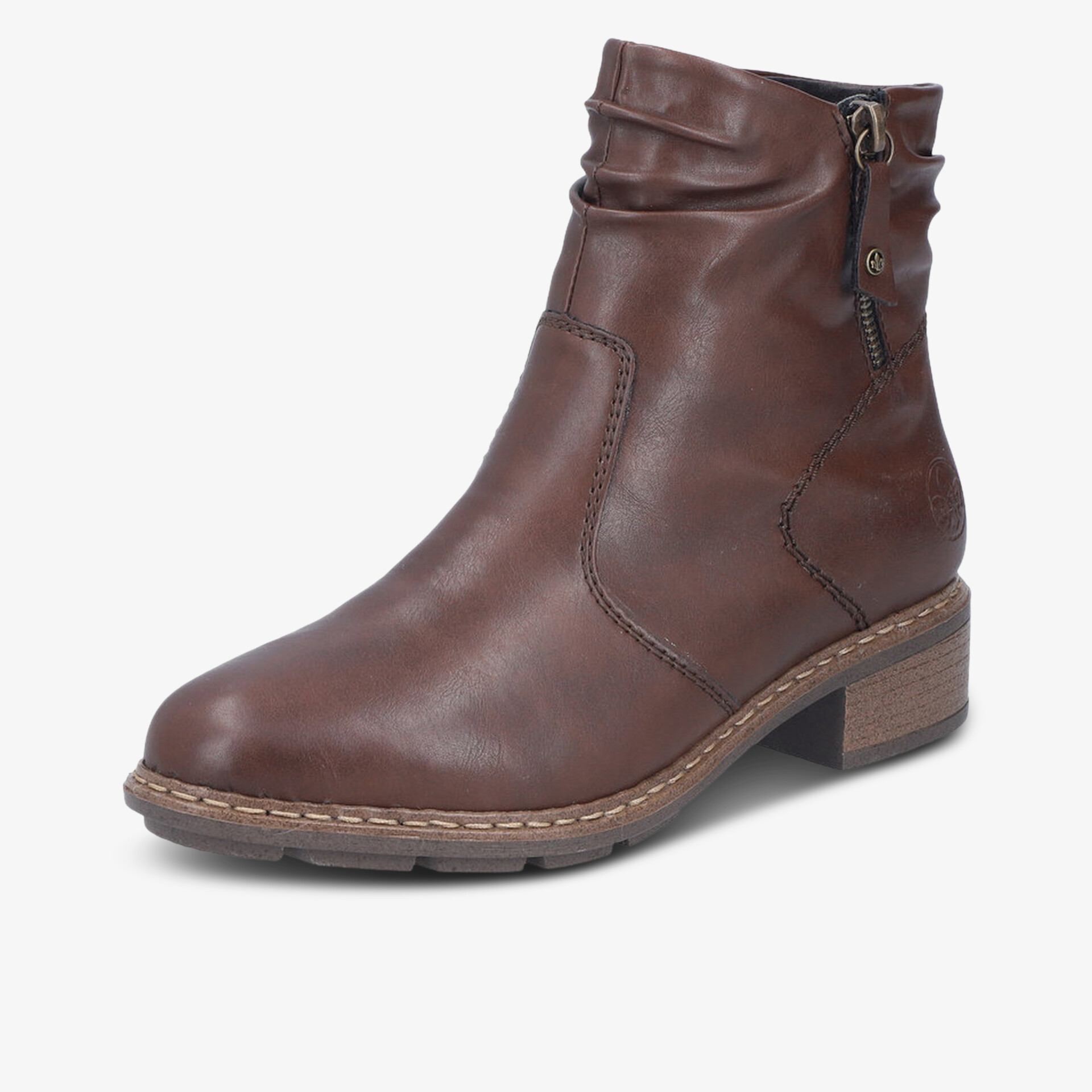 Brauner Stiefel mit Reißverschluss und bequemem niedrigem Absatz, hochwertige Lederoptik und profilierte Sohle