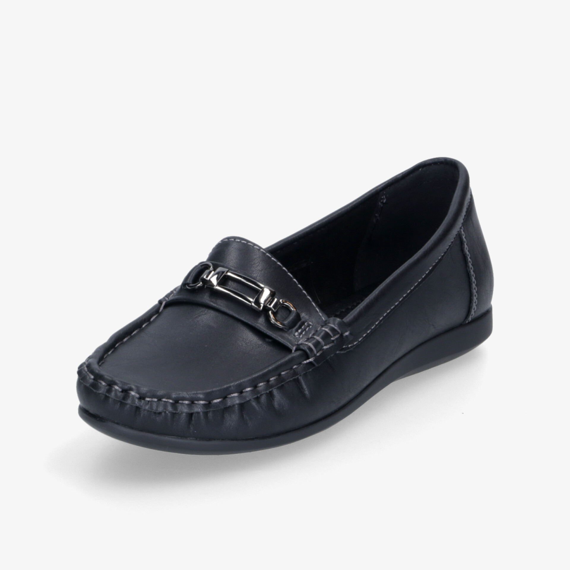 Eleganter schwarzer Mokassin aus weichem Material mit rutschfester Sohle und flexiblem Design