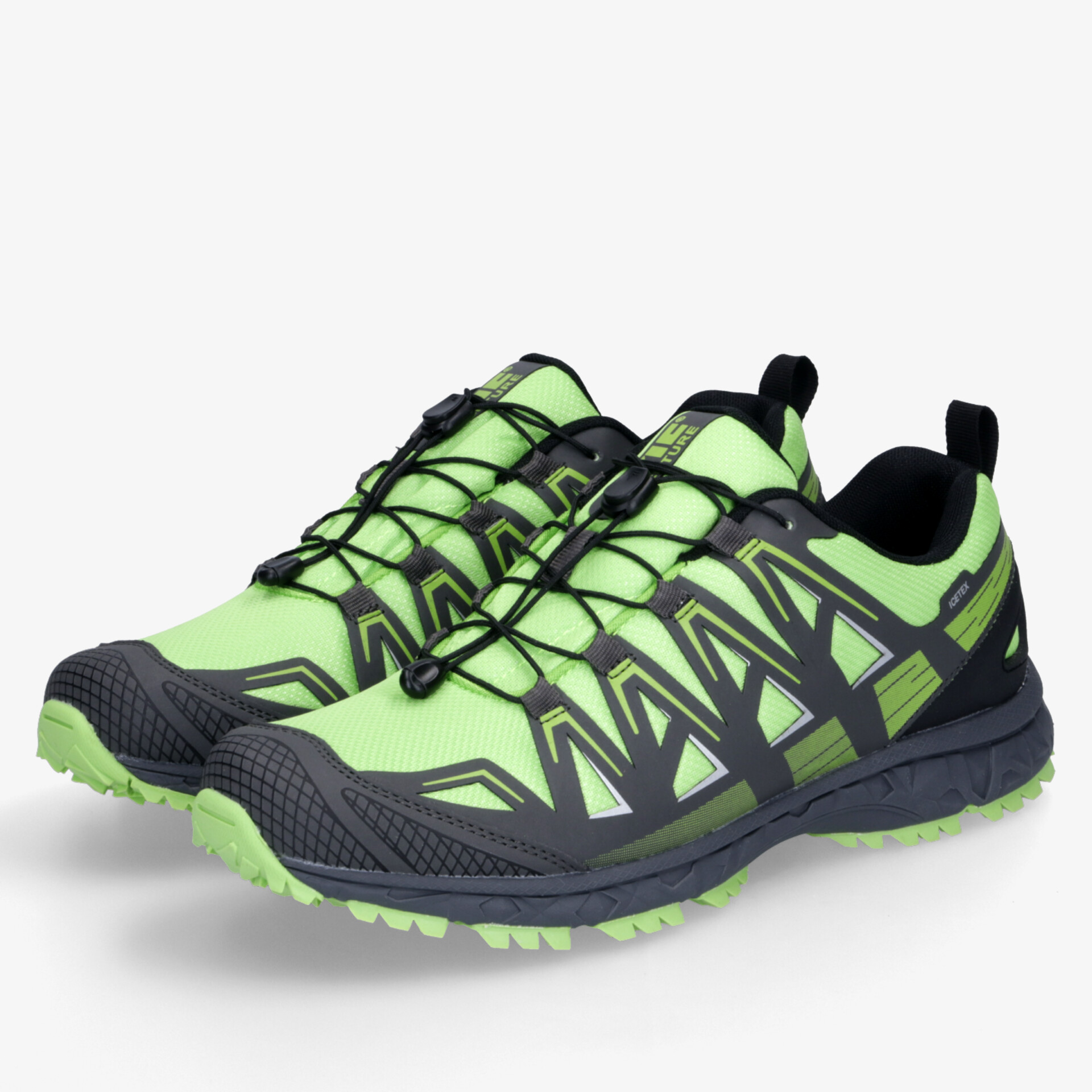Sportliche grüne Trailrunning-Schuhe als Paar, robust und leicht mit rutschfester Sohle und atmungsaktivem Material