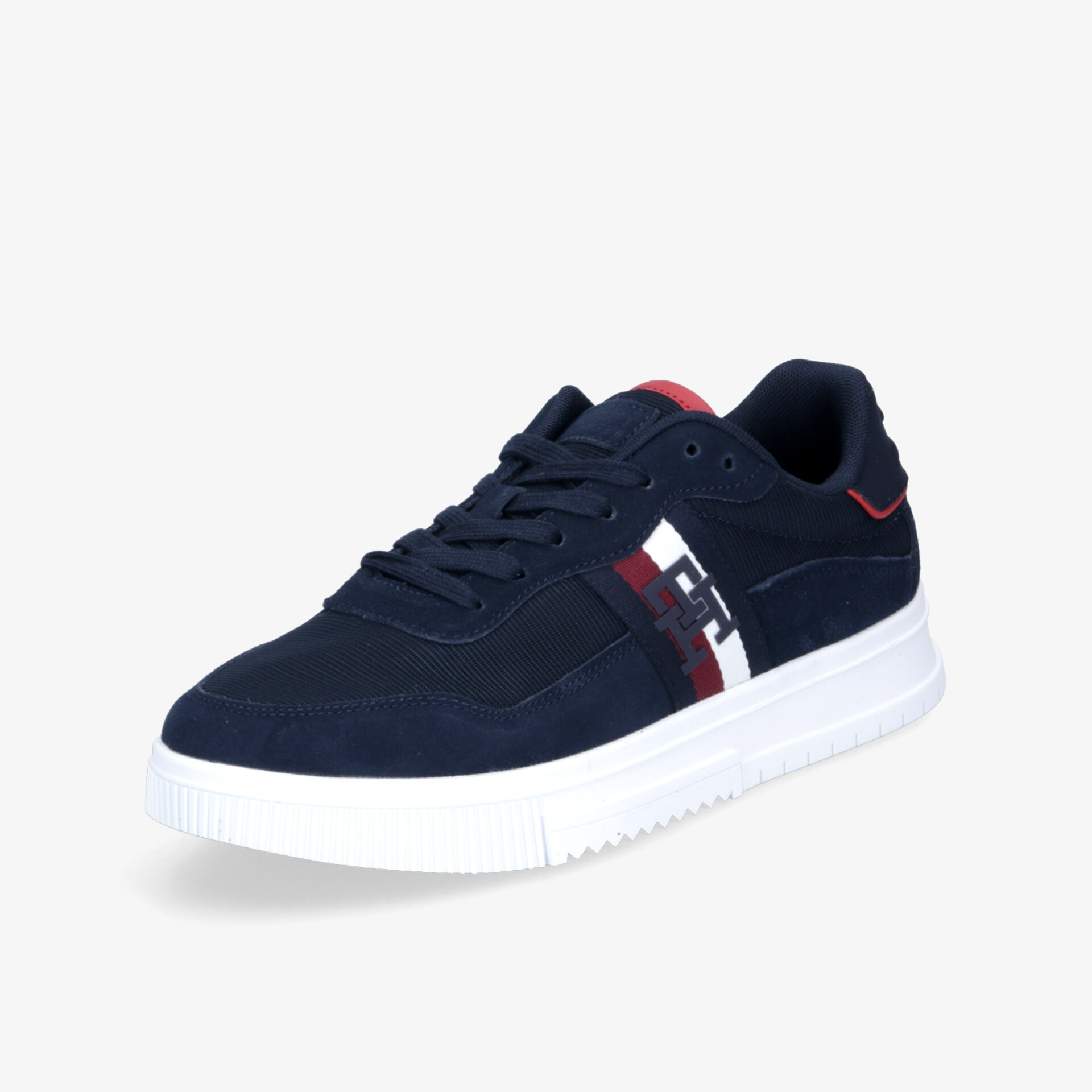 Sneaker in navy blauer Farbe mit weißer Sohle, moderner sportlicher Stil, bequeme Polsterung und robuste Verarbeitung