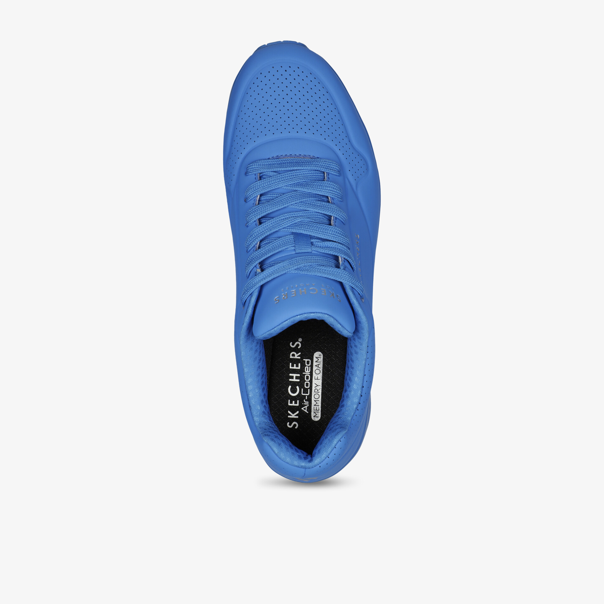 Blauer Sneaker von oben, bequem und modisch, ideal für sportliche Aktivitäten und täglichen Komfort.
