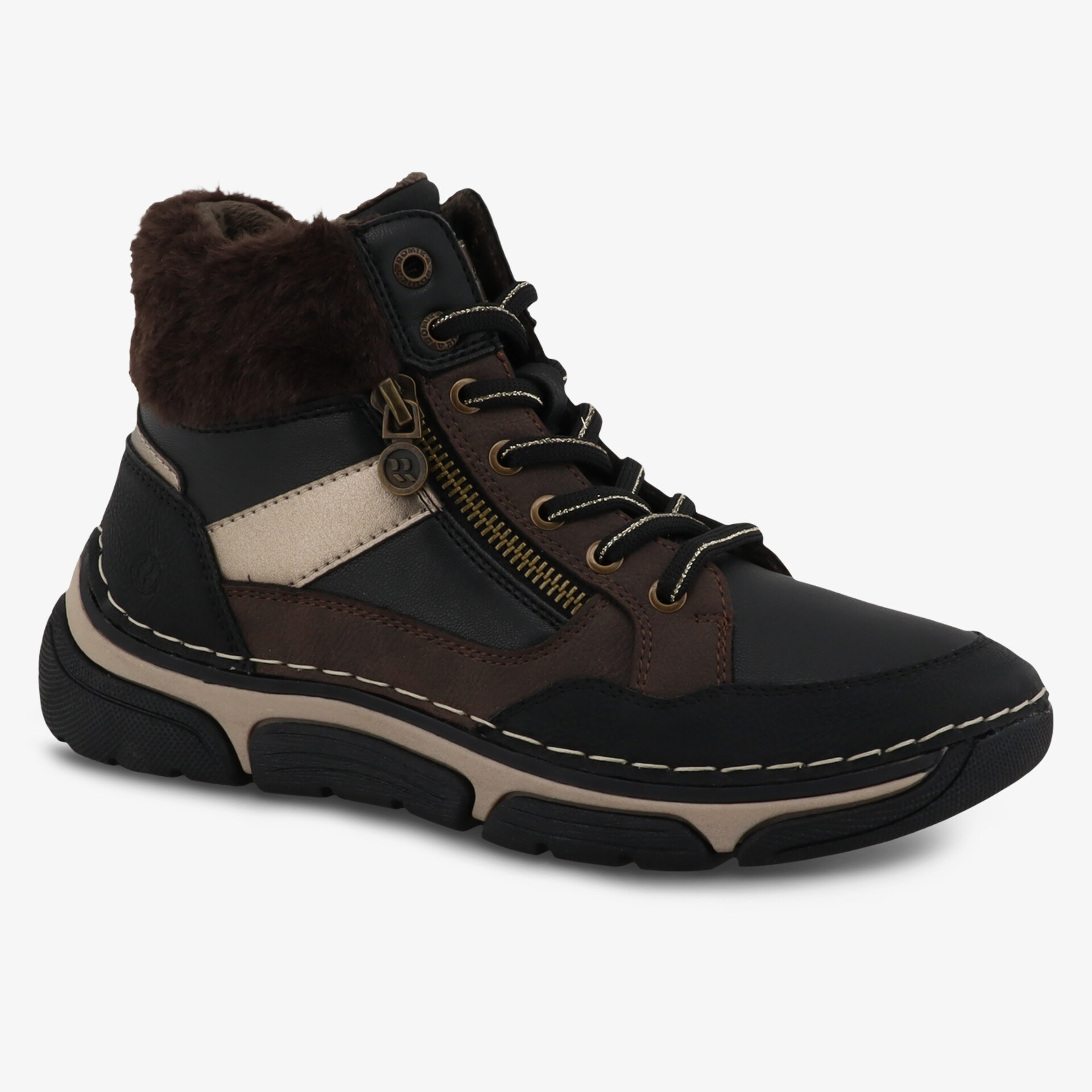 Robuster Winterstiefel mit warmem Fellkragen, praktischem Reißverschluss und robuster Profilsohle für sicheren Halt